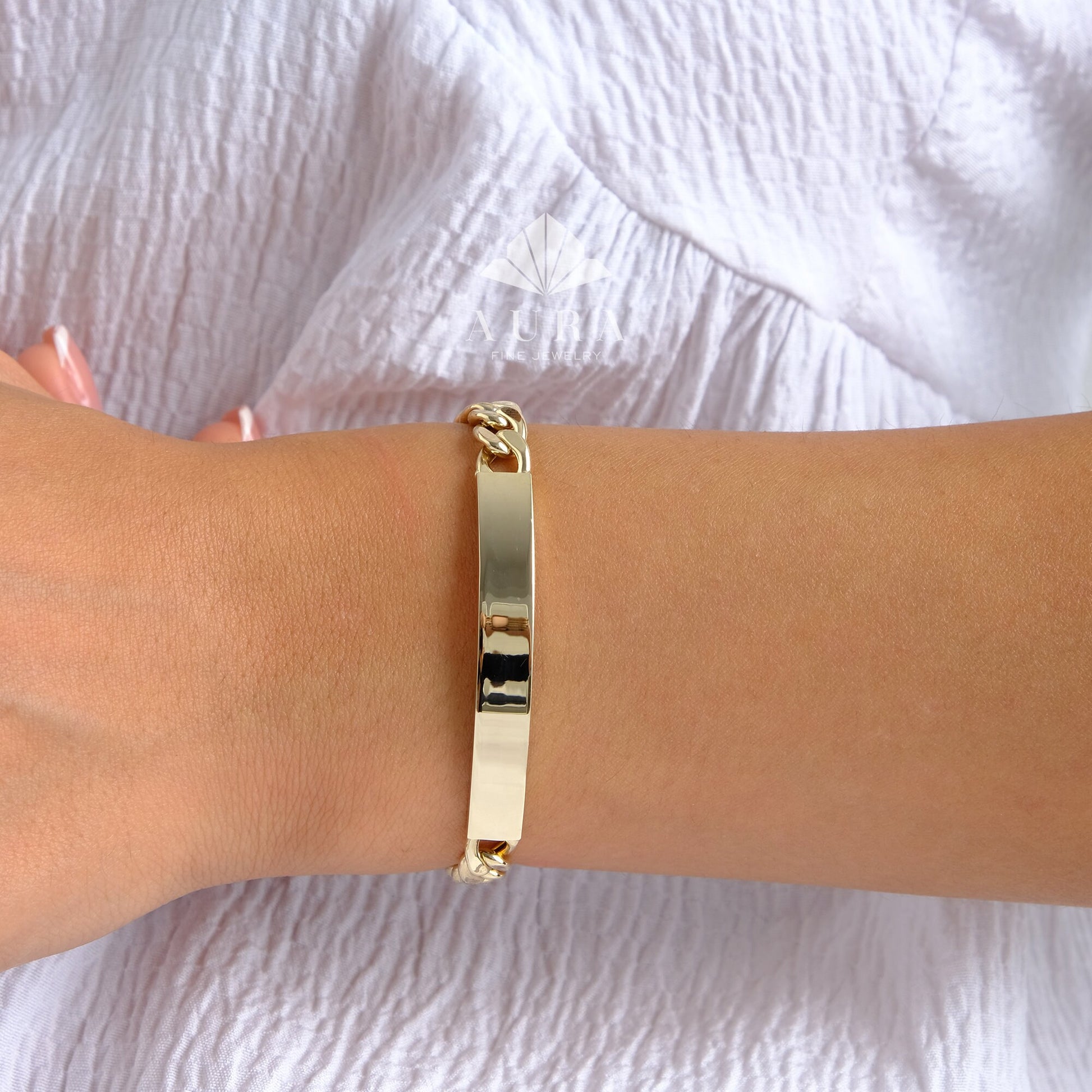 14K Gold ID Bracelet, Nameplate Bracelet, Personalized Cuban Links Gold Bracelet, Custom Engraved Bar Nameplate, Medical Id Bracelet