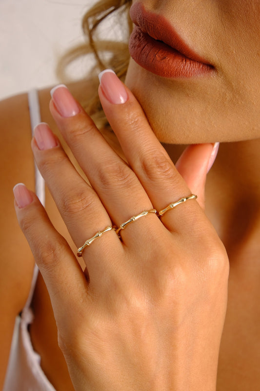 14K Gold Bamboo Ring, Dainty Gold Band Ring, Thin Stacking Ring Women, Minimalist Bone Ring, Unisex Band Knuckle Ring, Gift For Her