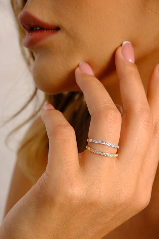 14K Gold Half Eternity Ring, Minimalist Wedding Band Ring, Thin Half Infinity Ring, 1.50MM Dainty Stacking Ring, Gold Thumb Band Ring