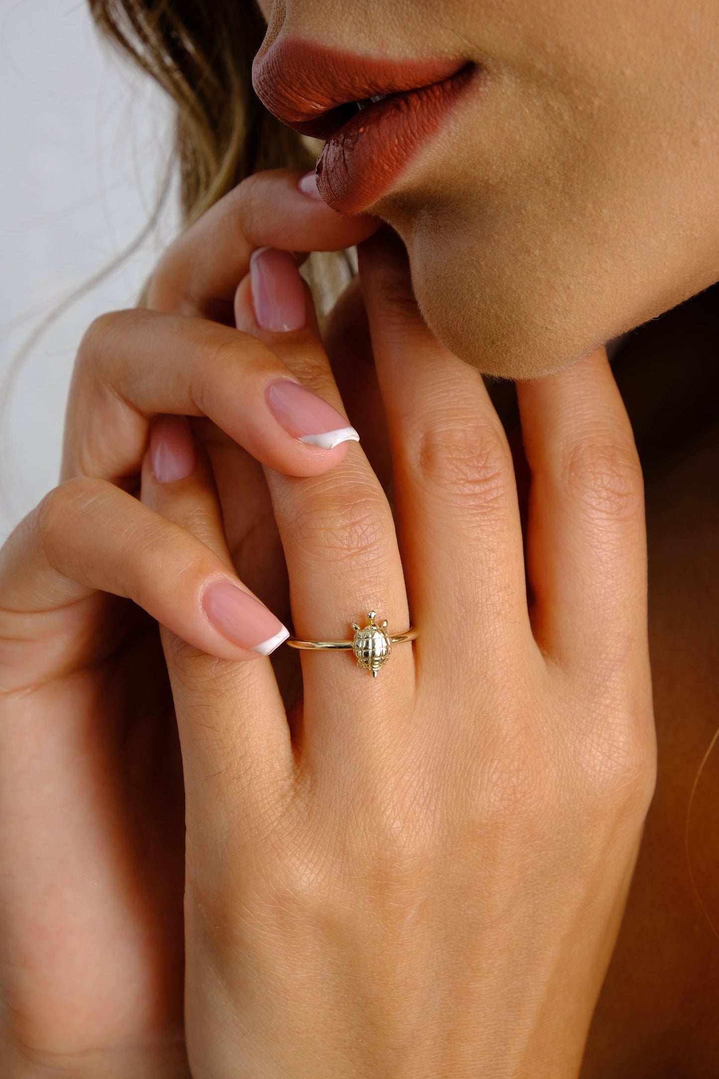 14K Gold Turtle Ring, Dainty Turtle Stacking Band Ring, Good Luck Charm Ring, Handmade Gold Ring, Tortoise Thin Animal Ring