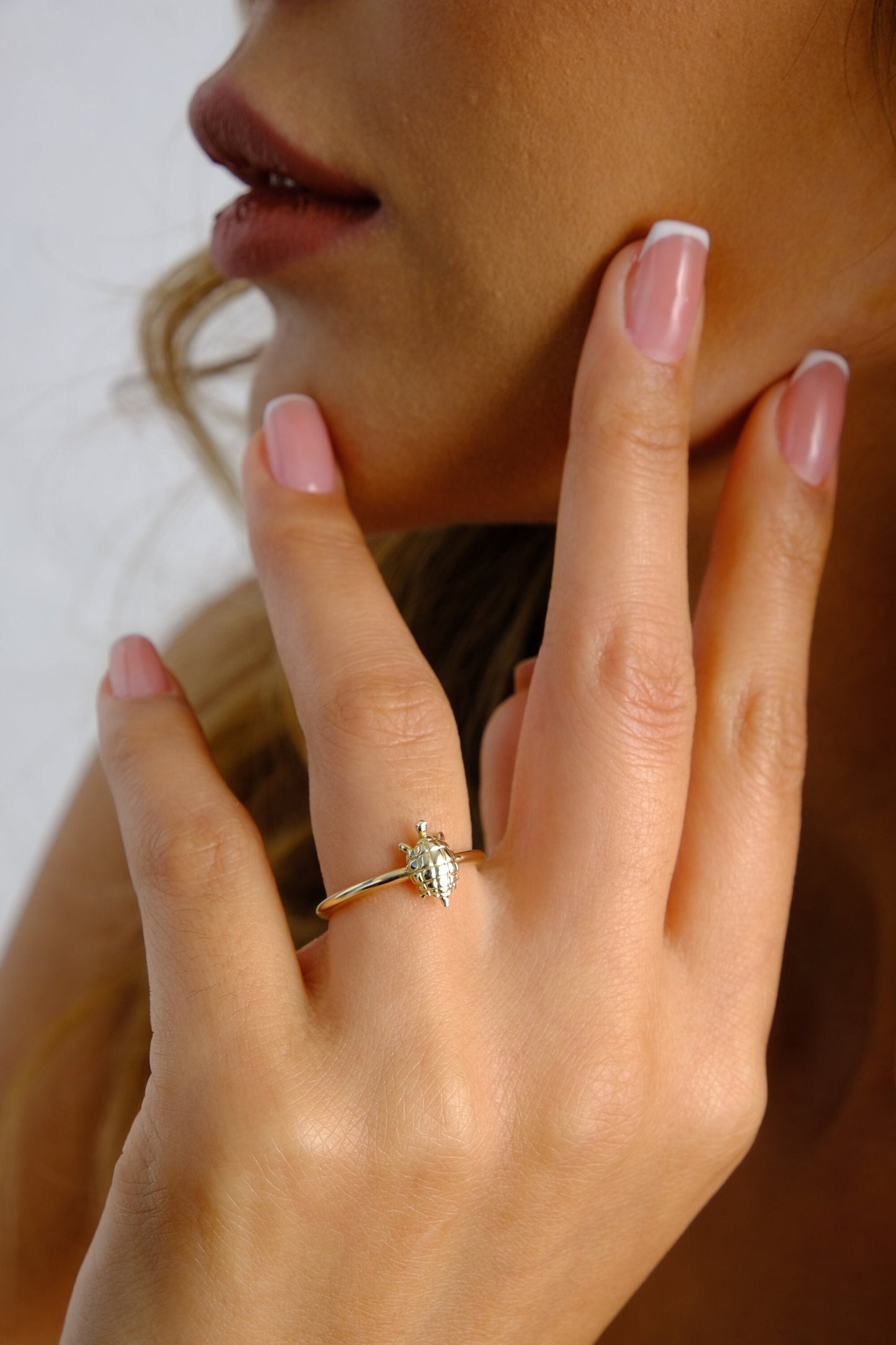 14K Gold Turtle Ring, Dainty Turtle Stacking Band Ring, Good Luck Charm Ring, Handmade Gold Ring, Tortoise Thin Animal Ring