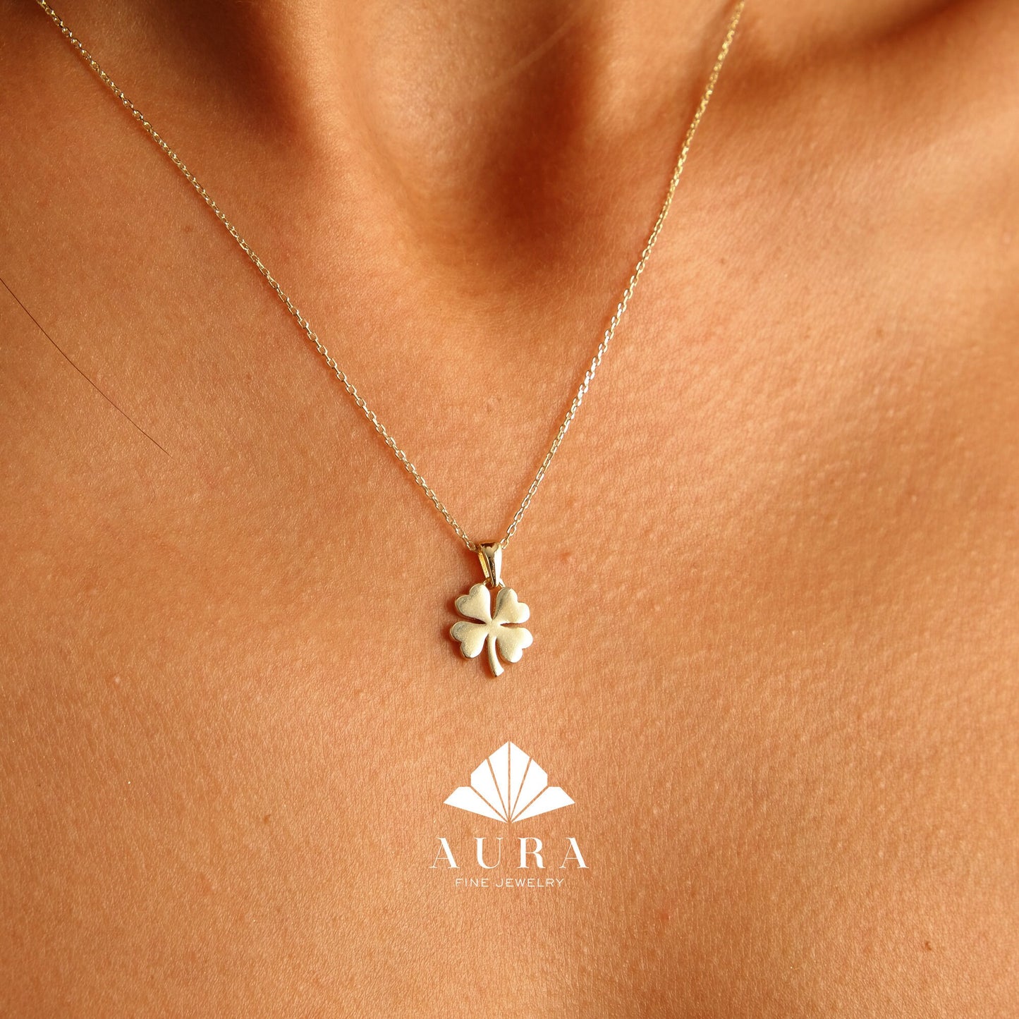 14K Gold Clover Necklace, Four Leaf Pendant, Shamrock Necklace, Good Luck Charm Necklace, St Patricks Day Accessory, Bridesmaid Jewelry