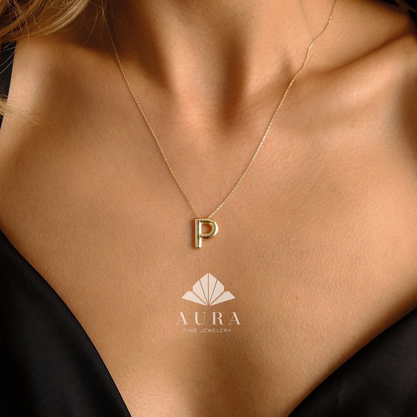 14K Gold Balloon Initial Necklace, Puff Letter Pendant, Balloon Letter Necklace, Tiny Letter Charm, Personalized Name Necklace, Gift For Her