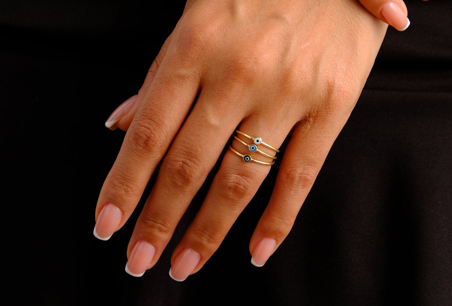 14K Gold Evil Eye Ring, Mini Evil Eye Stackable Ring, Good Luck Ring, Dainty Ring, Gift For Her, Minimal Ring, Protection Sign