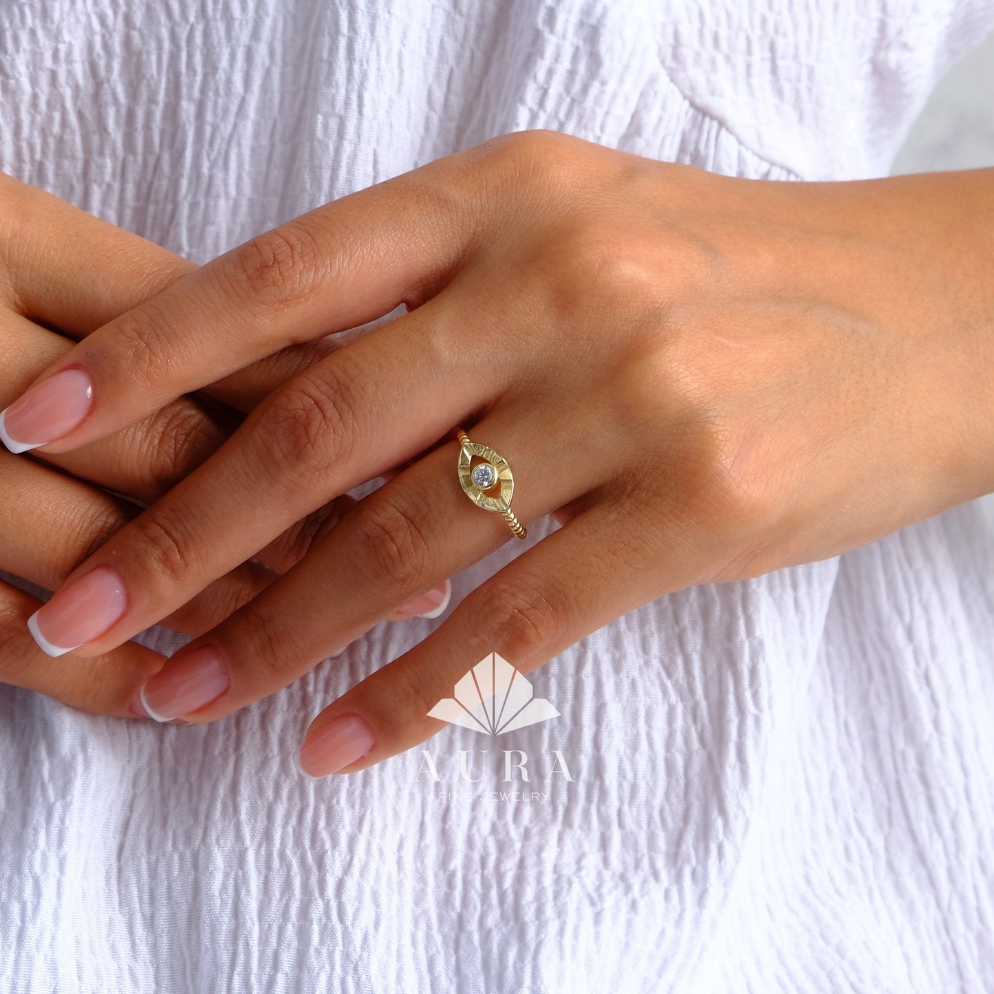 14K Gold Birthstone Ring, Personalized Solitaire Ring, Custom Eye Gemstone Ring, Gemstone Ring Mothers, Good Luck Ring, Protection Ring