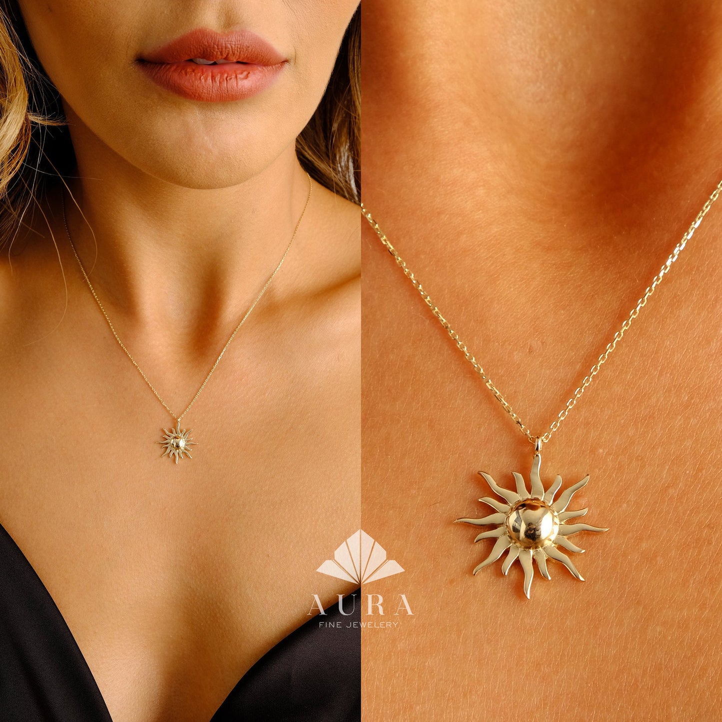 14K Gold Sun Necklace, Solar Celestial Star Sun Necklace, Sunshine Necklace, Glowing Necklace, Sun Charm Delicate Necklace, Anniversary