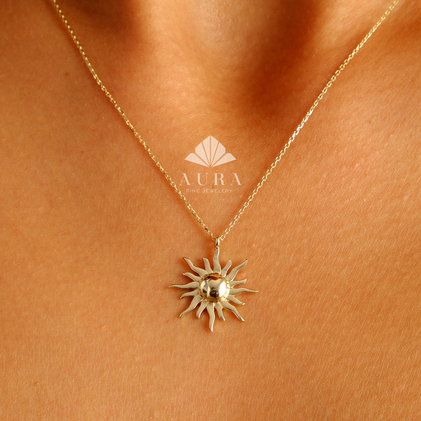 14K Gold Sun Necklace, Solar Celestial Star Sun Necklace, Sunshine Necklace, Glowing Necklace, Sun Charm Delicate Necklace, Anniversary
