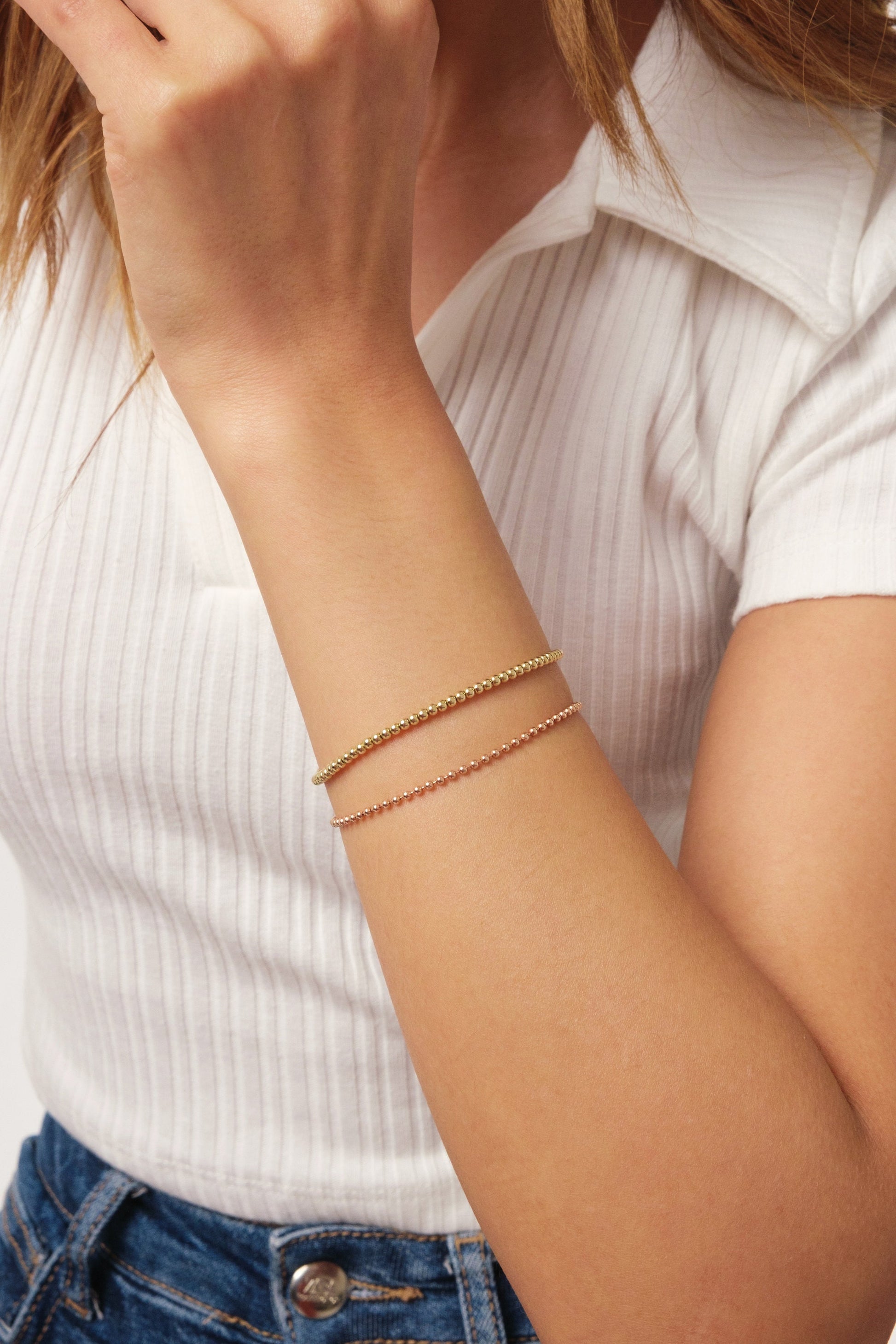 14K Gold Bead Ball Chain Bracelet, 1.5mm 2mm Italian Gold Beaded Bracelet, Stacking Dainty Bracelet, Round All Shiny Plain Ball Bracelet