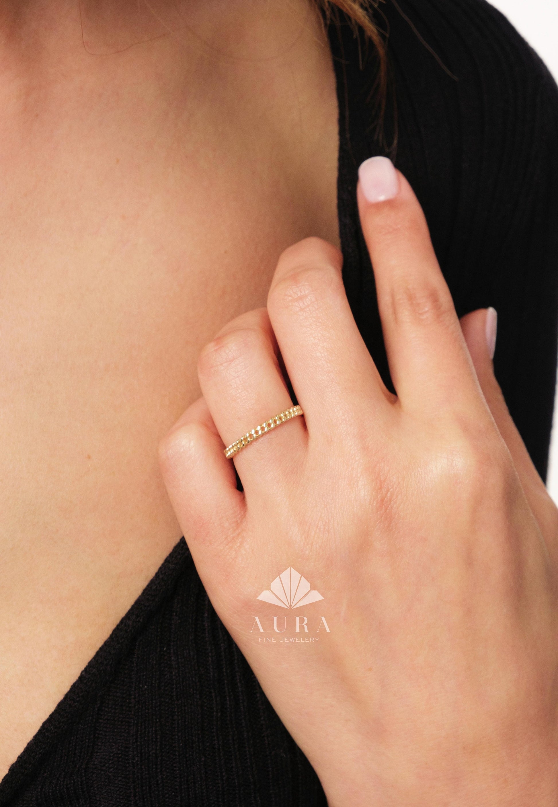 14K Gold Cuban Chain Ring, Curb Link Chain Gold Band, 2MM Cuban Ring, Bold Chain Ring, Solid Gold Stacking Ring, Curb Chain Wedding Band