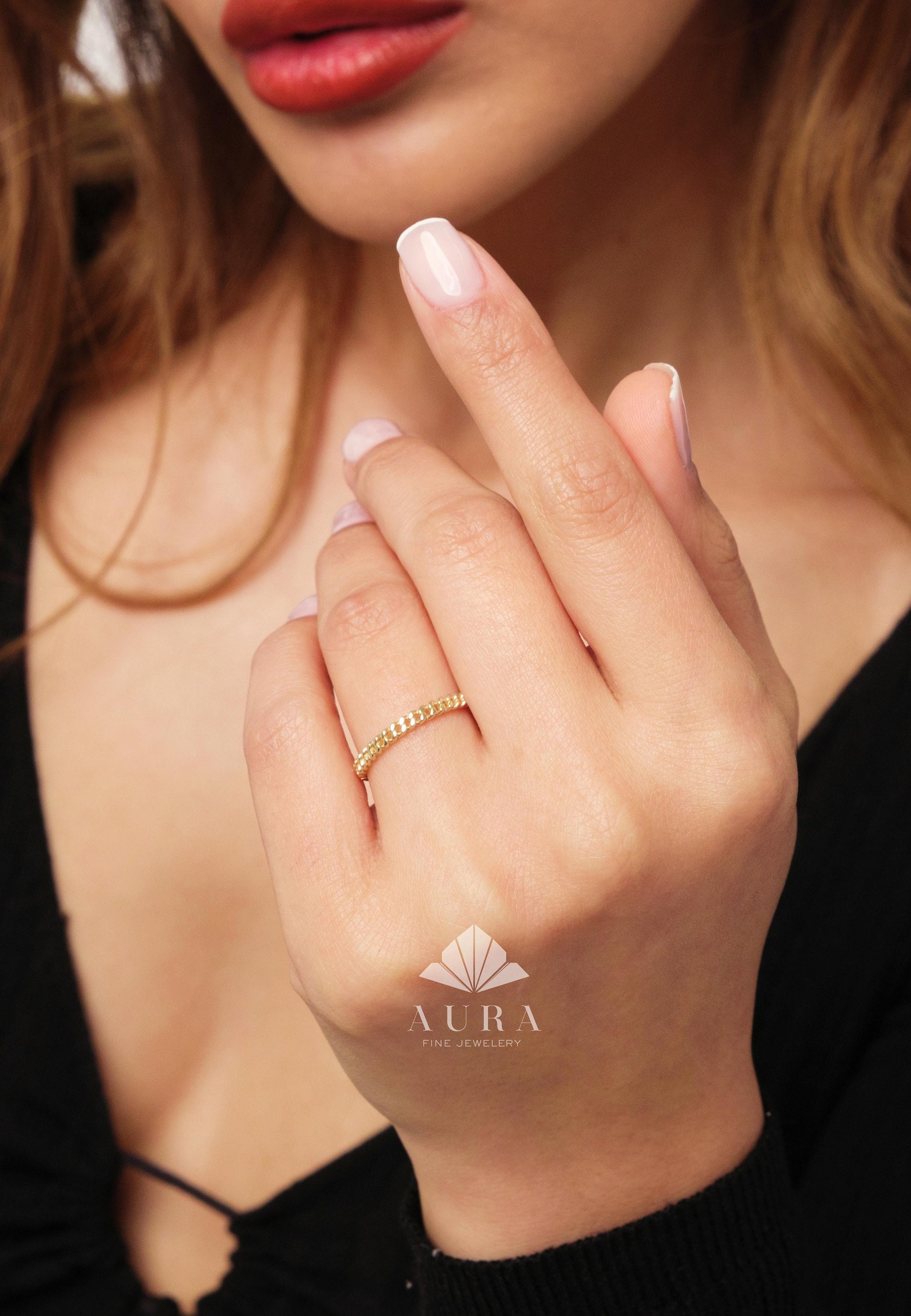 14K Gold Cuban Chain Ring, Curb Link Chain Gold Band, 2MM Cuban Ring, Bold Chain Ring, Solid Gold Stacking Ring, Curb Chain Wedding Band