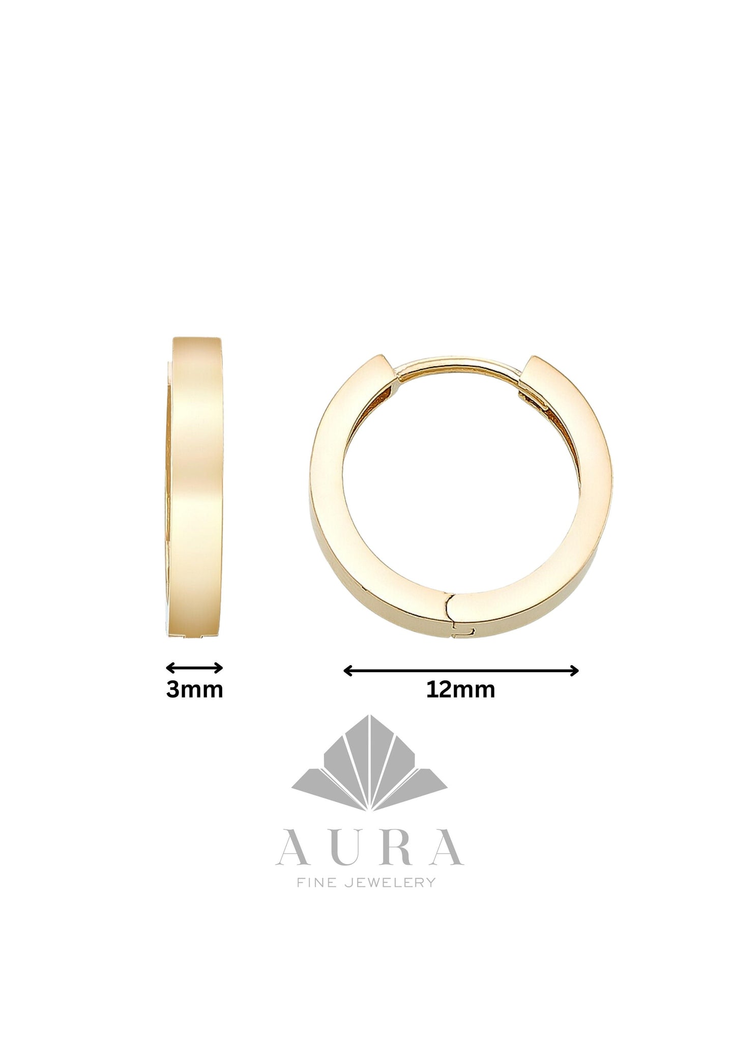 14K Gold Huggie Hoop Earrings, 12mm Hoop Earrings, Small Size Hoops, Women Children Earrings, Classic Design Handmade Earrings, Gift For Her