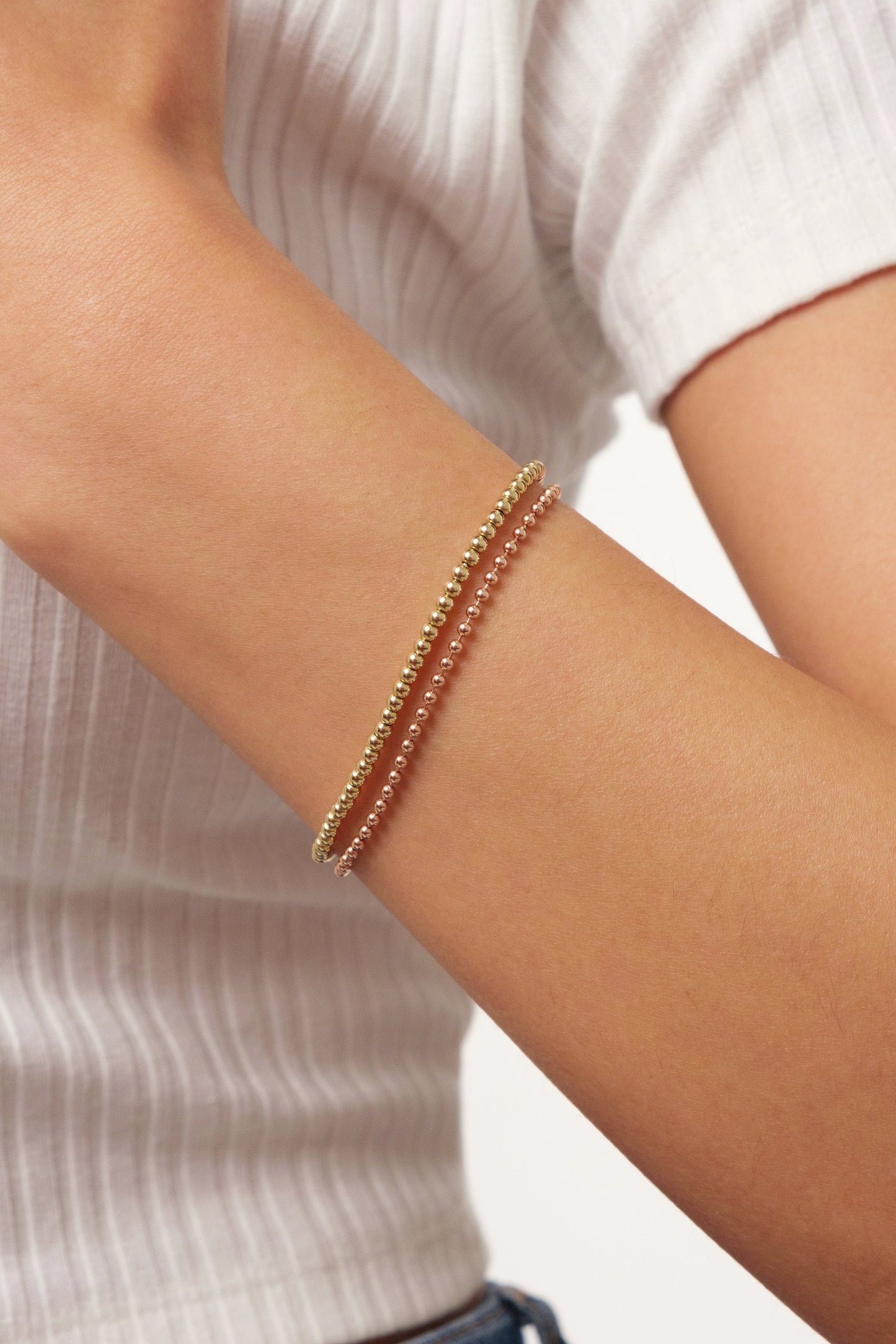 14K Gold Bead Ball Chain Bracelet, 1.5mm 2mm Italian Gold Beaded Bracelet, Stacking Dainty Bracelet, Round All Shiny Plain Ball Bracelet