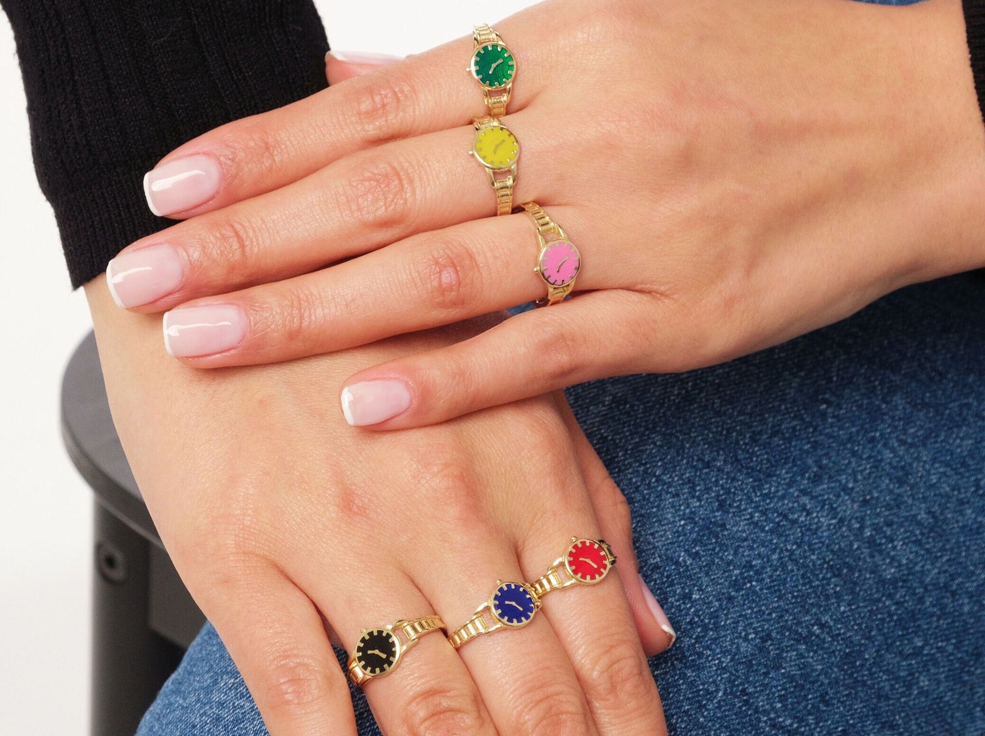 14K Gold Clock Ring, Gold Watch Ring, Time Piece Ring, Colorful Watch Rings, Minimalist Unique Ring, Stackable Band Ring, Best Friend Gift