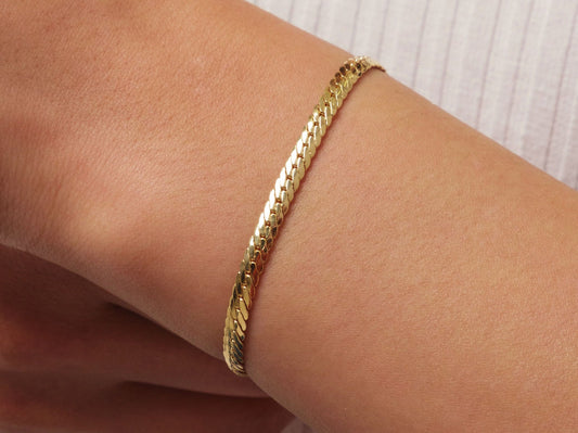 14K Gold 3.5mm Cuban Links Bracelet, Gold Curb Link Chain, Stacking Gold Bracelet, Miami Cuban Links, Men Women Link Chain Bracelet