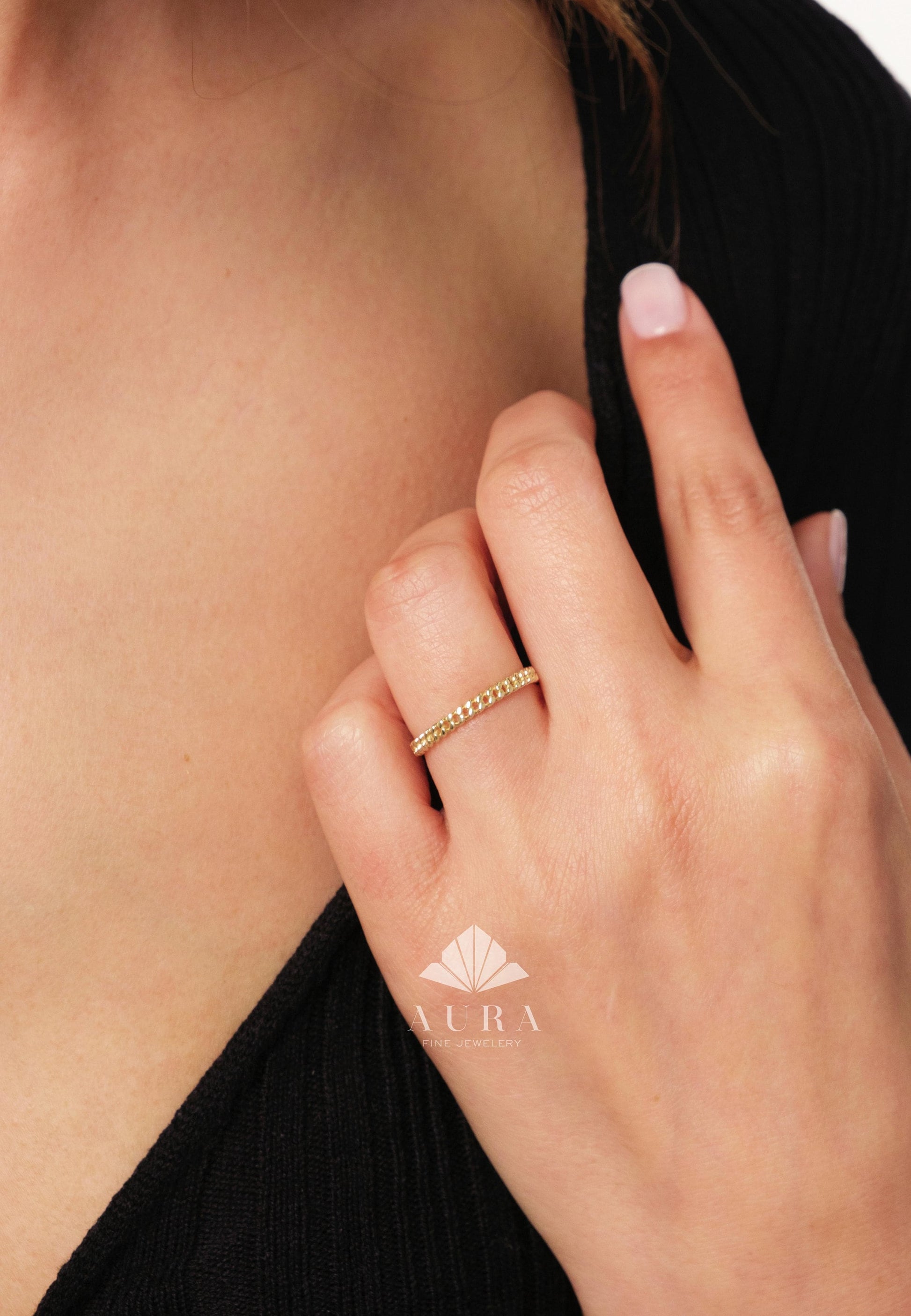 14K Gold Cuban Chain Ring, Curb Link Chain Gold Band, 2MM Cuban Ring, Bold Chain Ring, Solid Gold Stacking Ring, Curb Chain Wedding Band