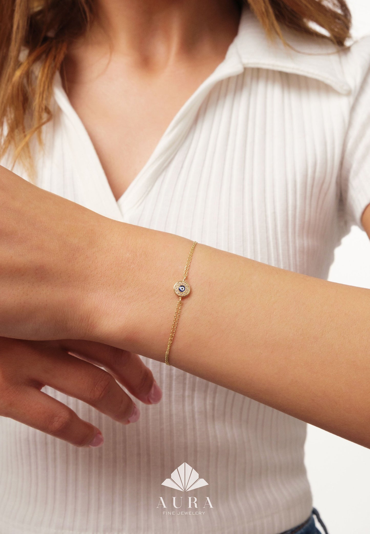 14K Gold Evil Eye Bracelet, Cz Diamond Evil Eye Charm Bracelet, Dainty Evil Eye Bracelet, Minimalist Protection Jewelry, Handmade Evil Eye
