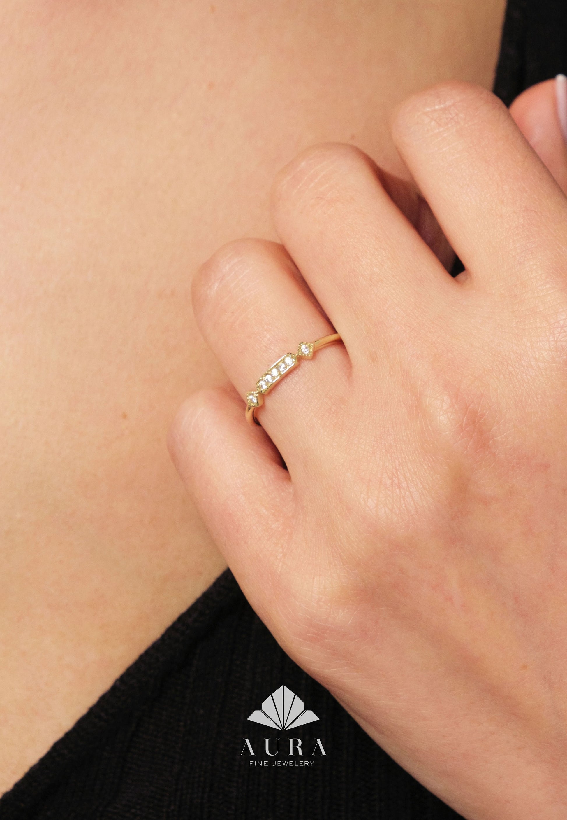 14K Gold Art Deco Wedding Band, Vintage Stacking Ring, Gold Matching Ring, Dainty Pinky Ring, Promise Band Ring, Valentines Day Gift