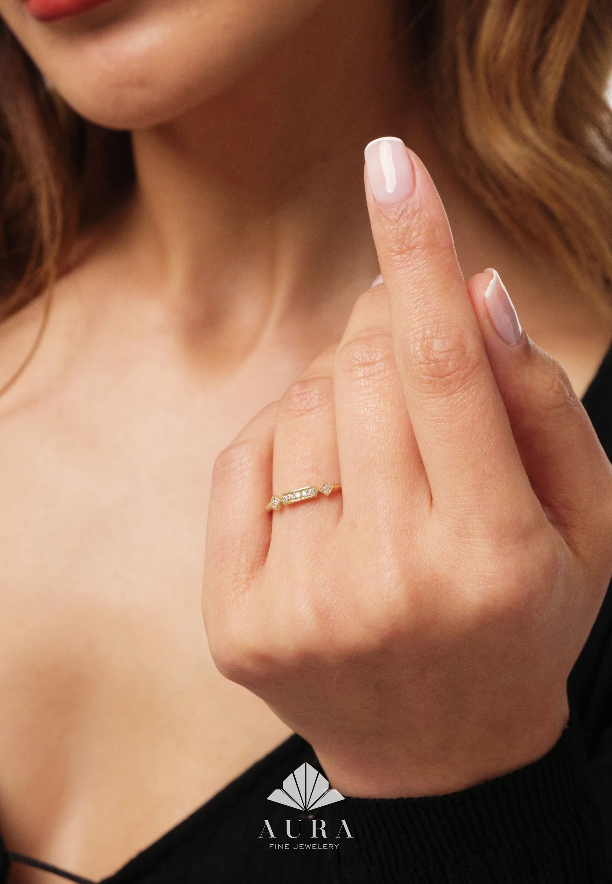 14K Gold Art Deco Wedding Band, Vintage Stacking Ring, Gold Matching Ring, Dainty Pinky Ring, Promise Band Ring, Valentines Day Gift