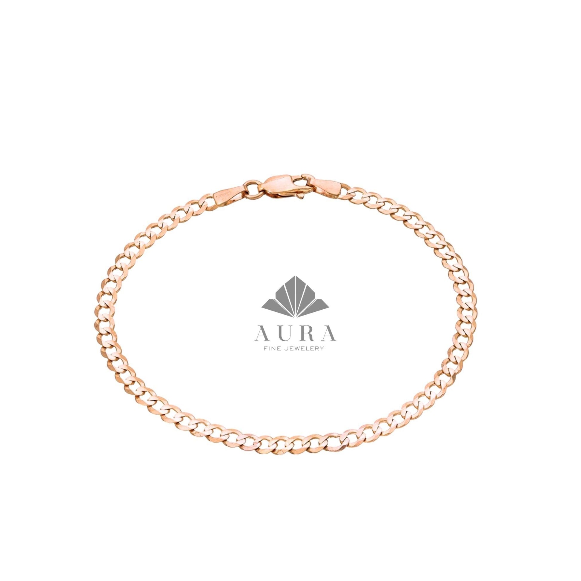 14K Gold Cuban Link Bracelet, Cuban Link Chain Bracelet, 3mm 4mm 5mm Curb Link Bracelet, Stacking Gold Bracelet, Men Women Bracelet, Holiday