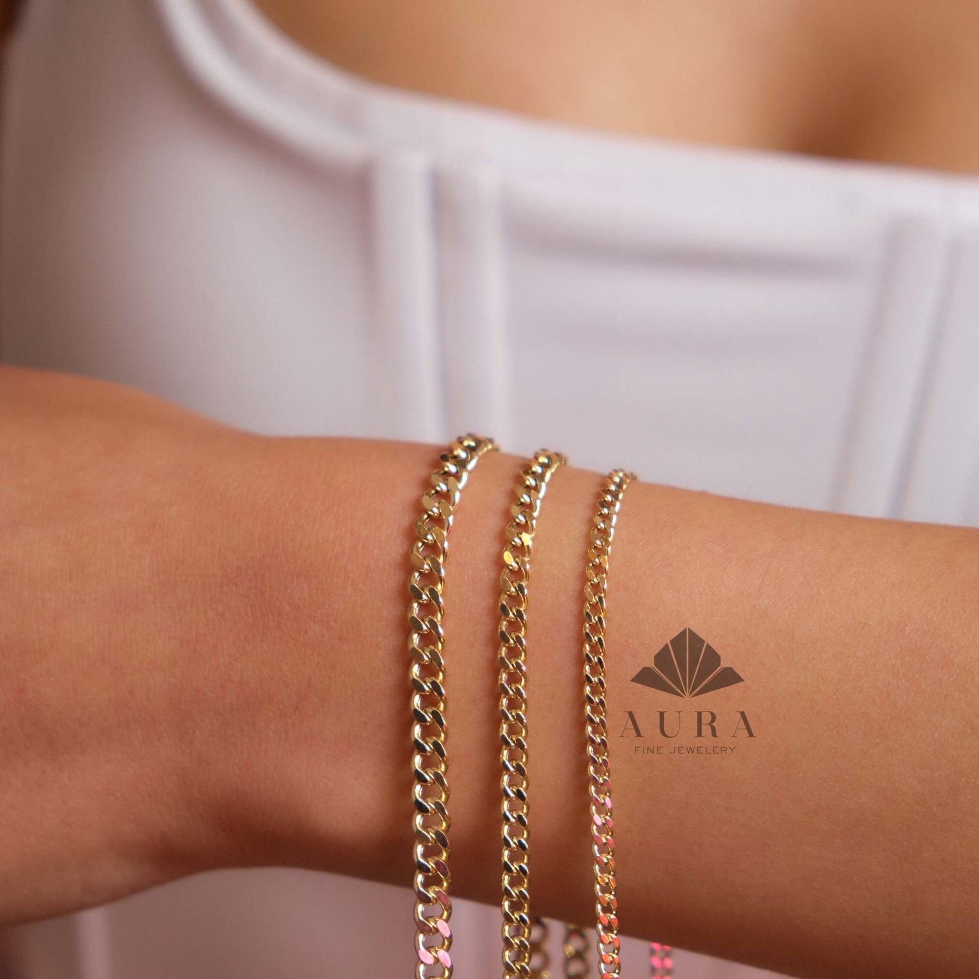 14K Gold Cuban Link Bracelet, Cuban Link Chain Bracelet, 3mm 4mm 5mm Curb Link Bracelet, Stacking Gold Bracelet, Men Women Bracelet, Holiday