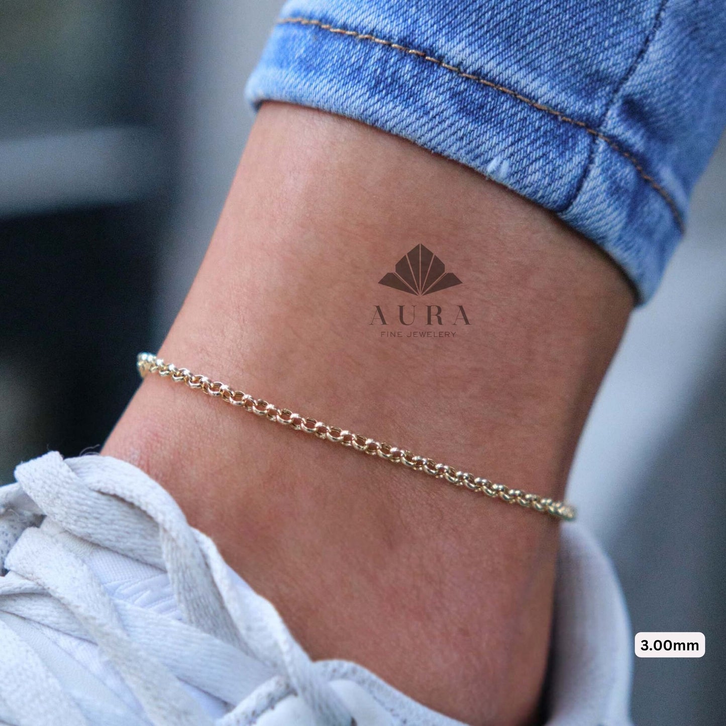 14K Gold Rolo Chain Anklet, 3mm 4mm 5mm Chain Anklet, Layering Man Woman Anklet, Minimalist Belcher Chain Anklet, Dainty Anklet