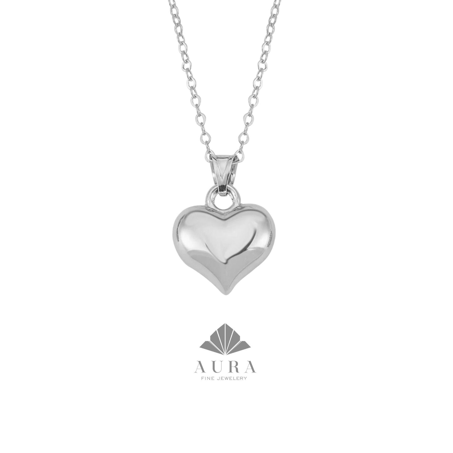 14K Gold Puffed Heart Necklace, 3D Heart Pendant, Gold Love Choker, Mini Heart Charm, Dainty Heart Necklace, Anniversary Gift For Her