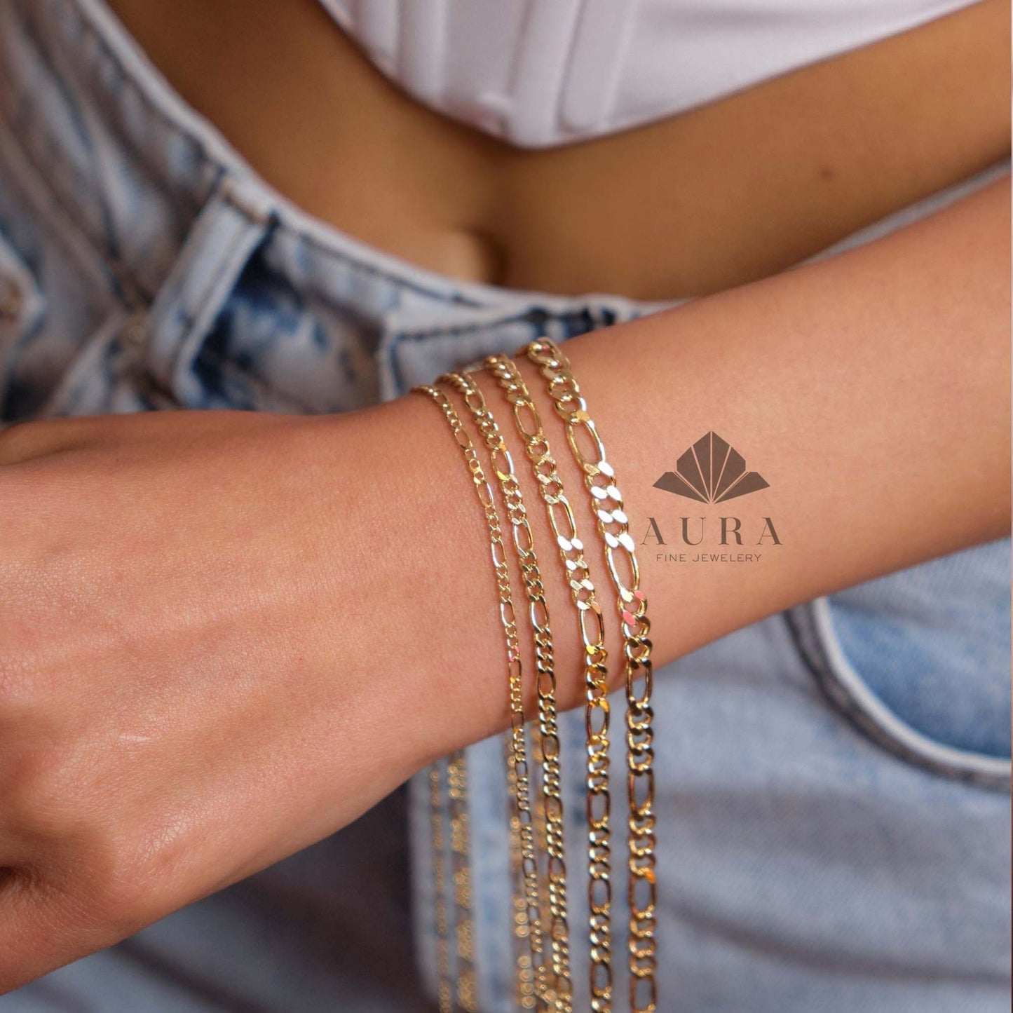 14K Gold Figaro Chain Bracelet, 2mm 3mm 4mm 5mm Figaro Chain Bracelet, Genuine Gold Chain Anklet, Thick Figaro Bracelet, Man Woman Bracelet