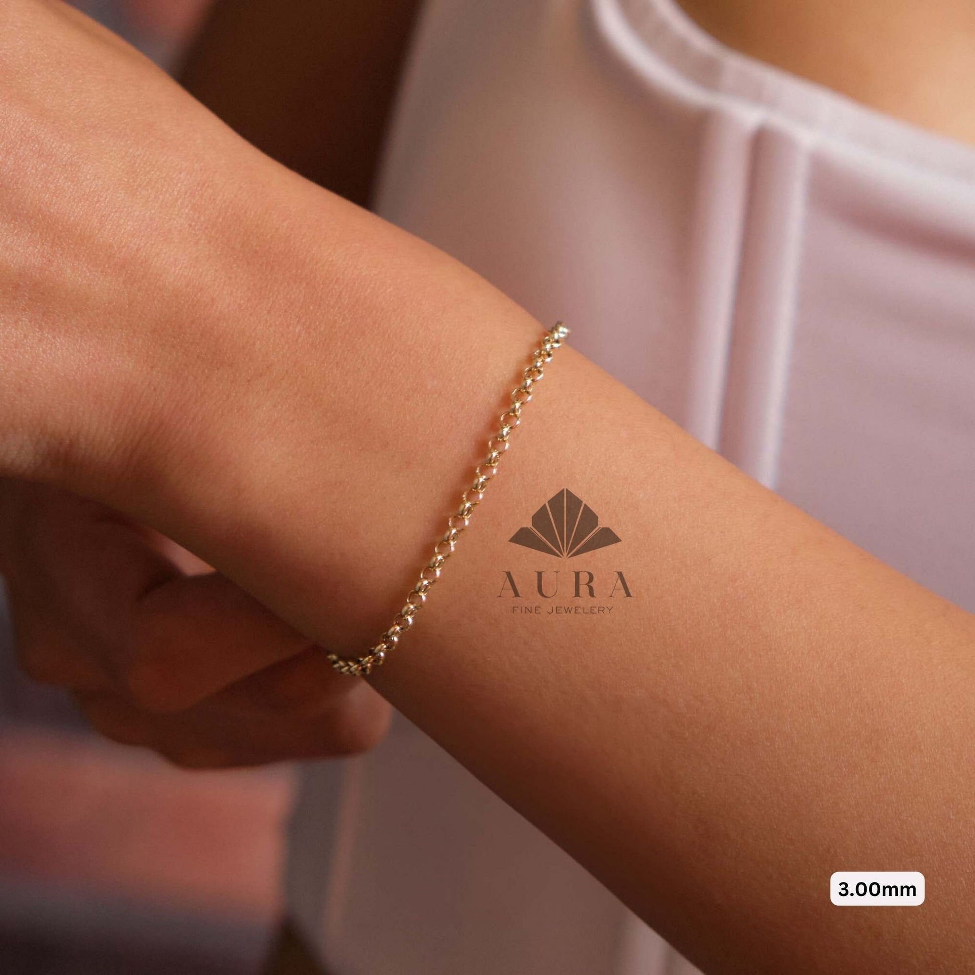 14K Gold Rolo Chain Bracelet, 3mm 4mm 5mm Chain Bracelet, Layering Man Woman Bracelet, Minimalist Belcher Chain Bracelet, Dainty Bracelet