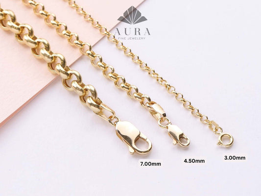 14K Gold Rolo Chain Bracelet, 3mm 4mm 5mm Chain Bracelet, Layering Man Woman Bracelet, Minimalist Belcher Chain Bracelet, Dainty Bracelet
