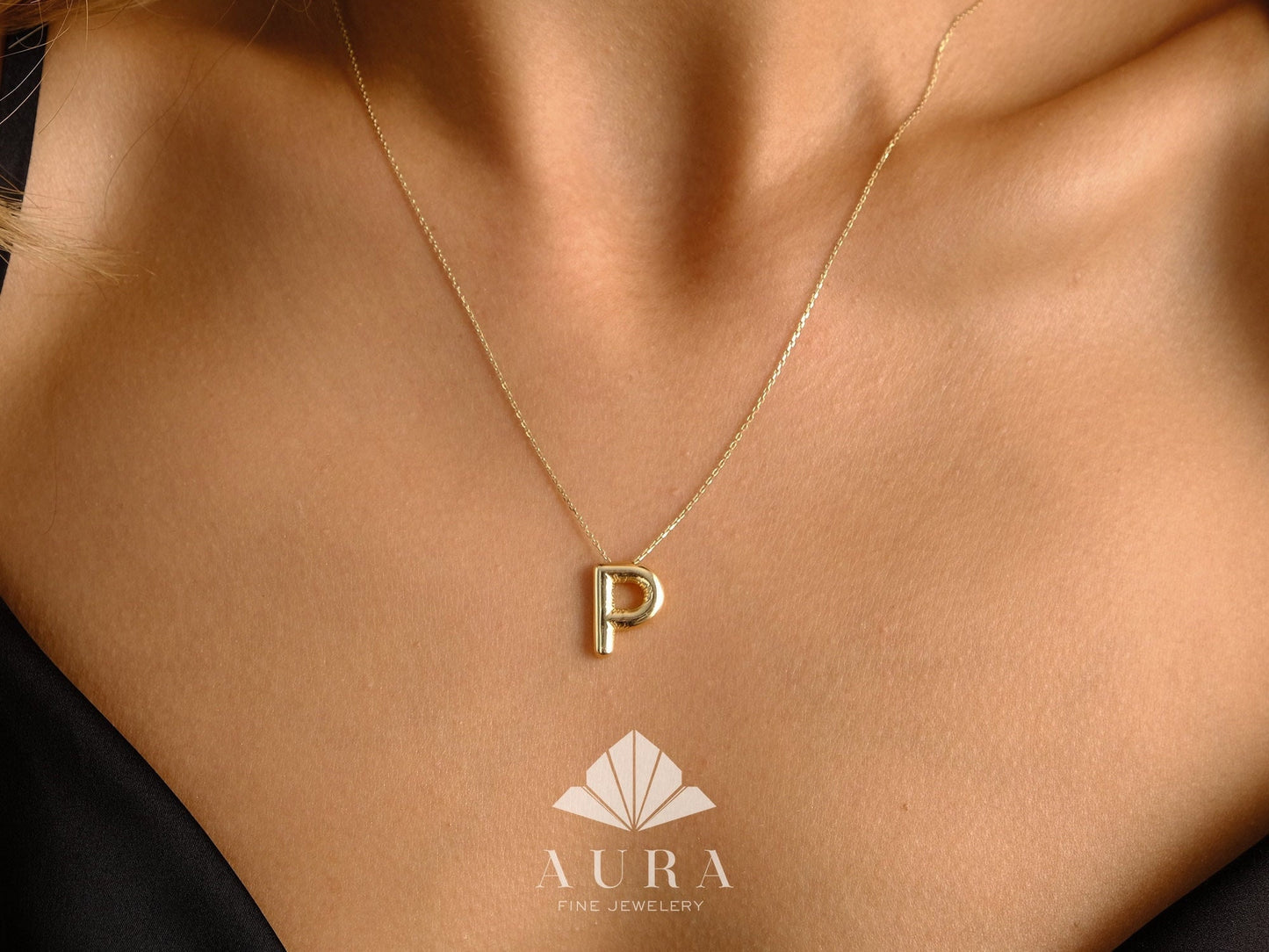 14K Gold Balloon Initial Necklace, Puff Letter Pendant, Balloon Letter Necklace, Tiny Letter Charm, Personalized Name Necklace, Gift For Her