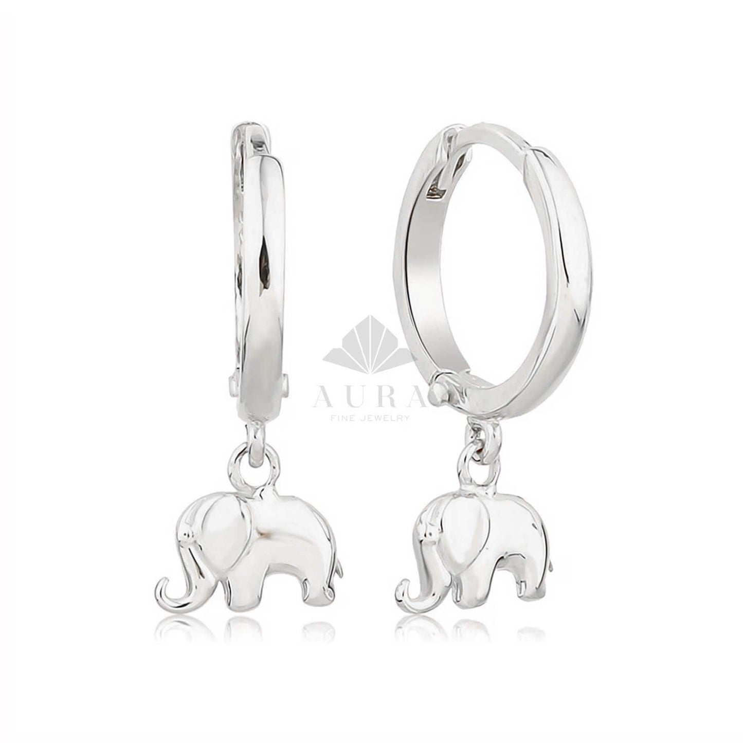 14K Gold Elephant Earrings, Elephant Dangle Earrings, Gold Drop Earrings, Hoop Earrings, Statement Cute Earrings, Minimalist Earrings