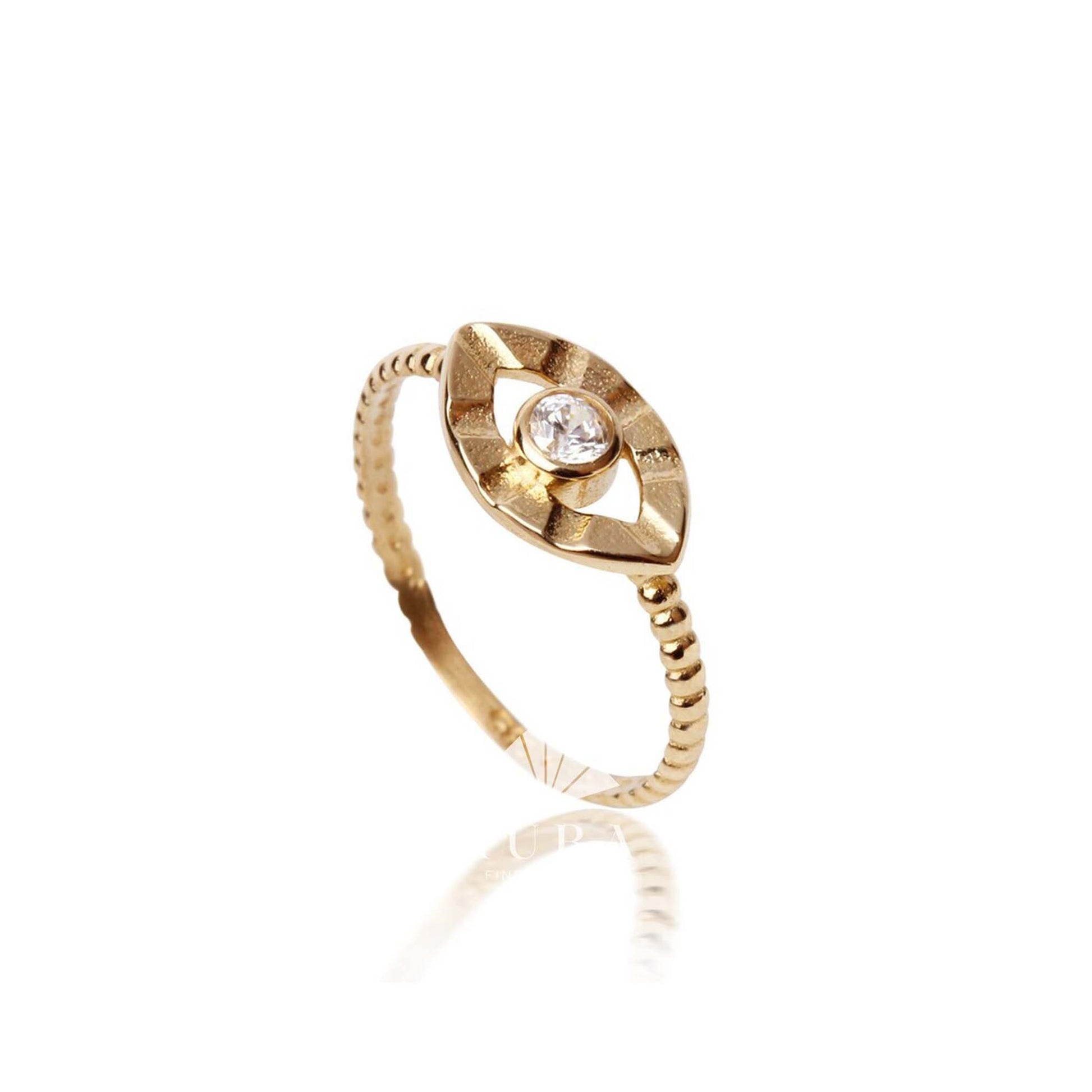 14K Gold Birthstone Ring, Personalized Solitaire Ring, Custom Eye Gemstone Ring, Gemstone Ring Mothers, Good Luck Ring, Protection Ring