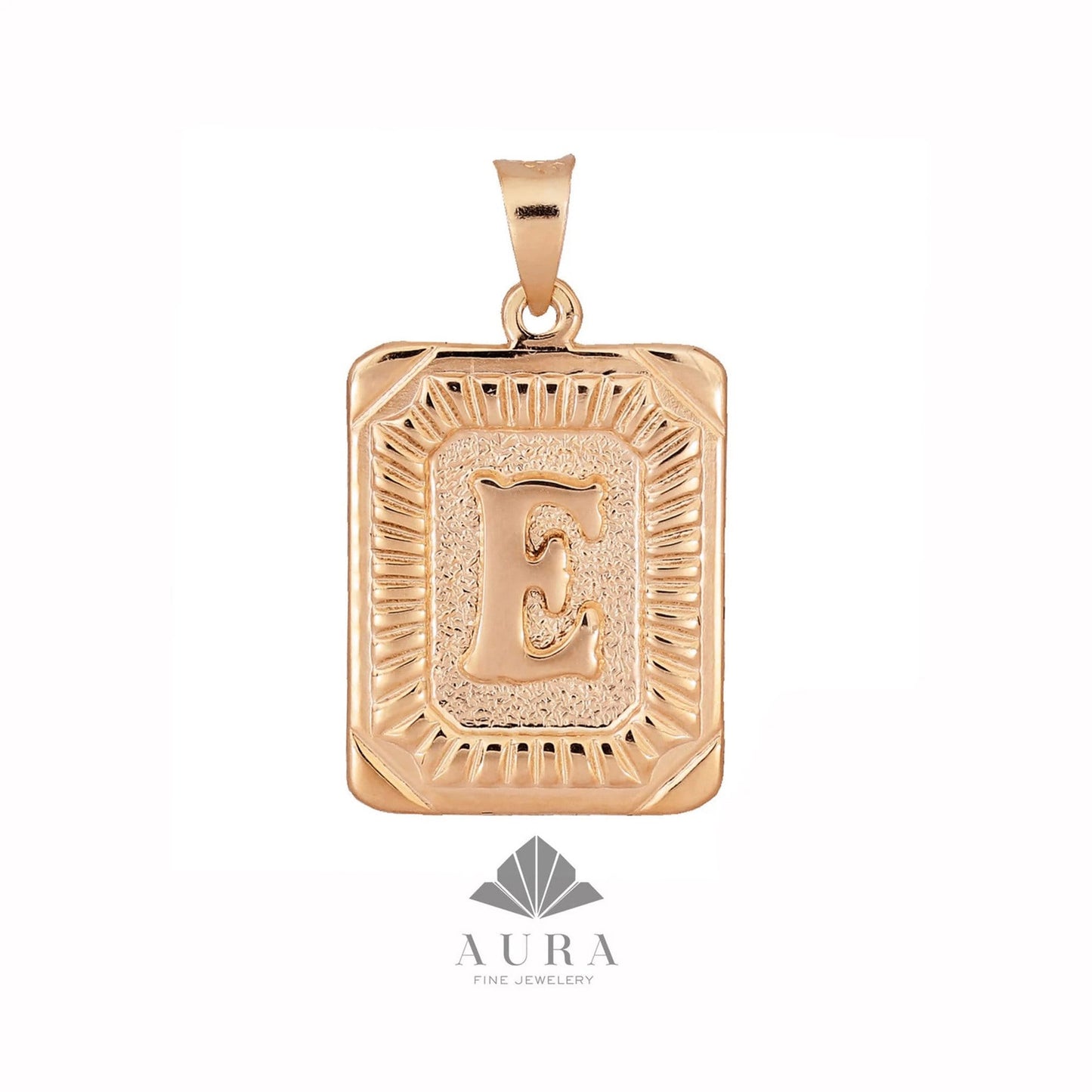 14K Gold Initial Necklace, Rectangle Letter Pendants, Retro Initial Necklace, Personalized Letter, Custom Gift for Her