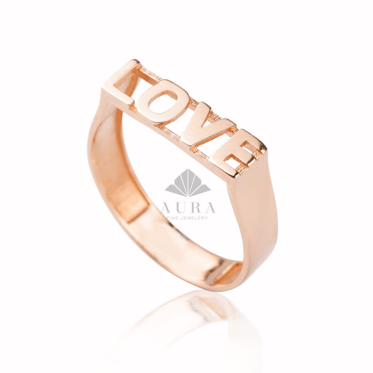 14K Gold Script Love Ring, Chunky Statement Word Ring, Stackable Ring, Engagement Ring, Promise Ring, Love Letter Ring, Love Jewelry