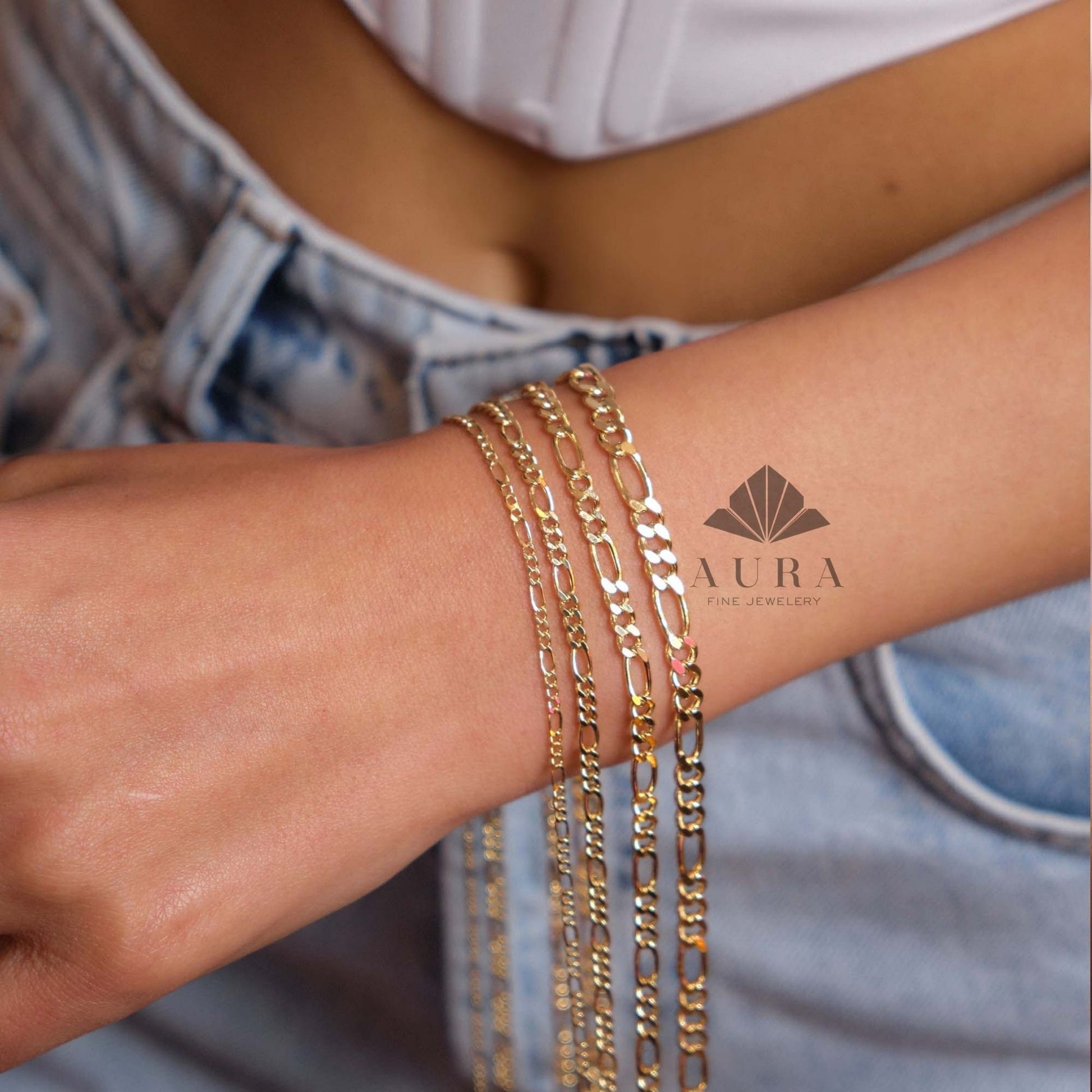 14K Gold Figaro Chain Bracelet, 2mm 3mm 4mm 5mm Figaro Chain Bracelet, Genuine Gold Chain Anklet, Thick Figaro Bracelet, Man Woman Bracelet