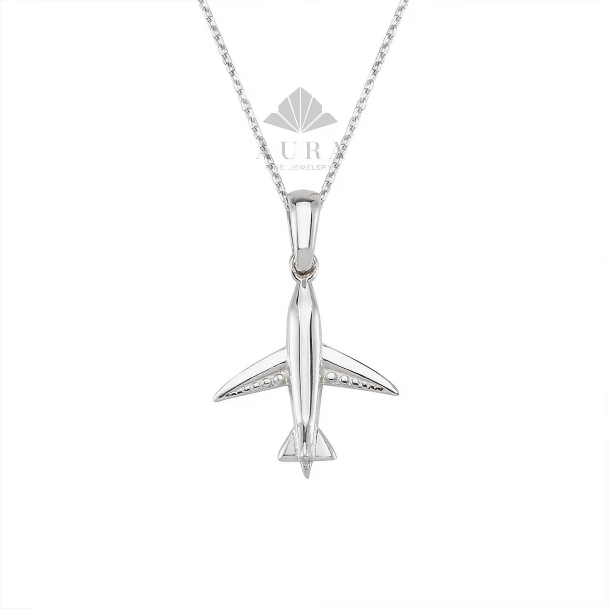 14K Gold Airplane Necklace, Traveler Necklace, Airplane Charm Jewelry, Pilot Flight Attendant Gift, Journey Fly, Dainty Aviation Graduation