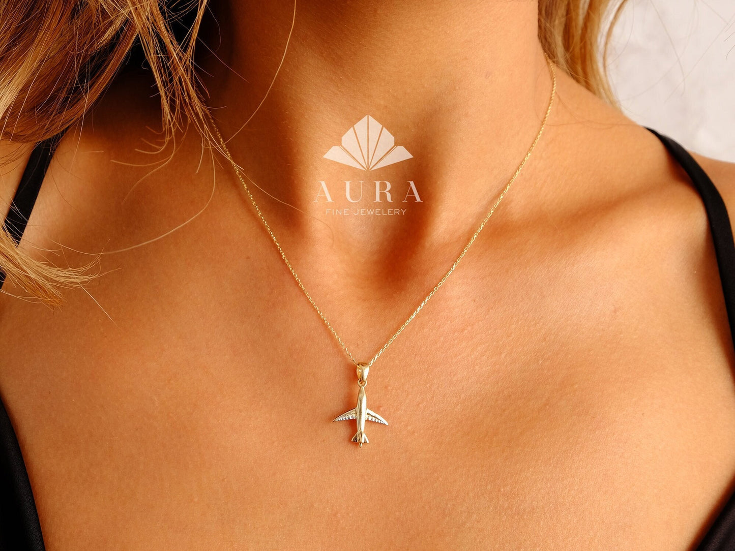 14K Gold Airplane Necklace, Traveler Necklace, Airplane Charm Jewelry, Pilot Flight Attendant Gift, Journey Fly, Dainty Aviation Graduation