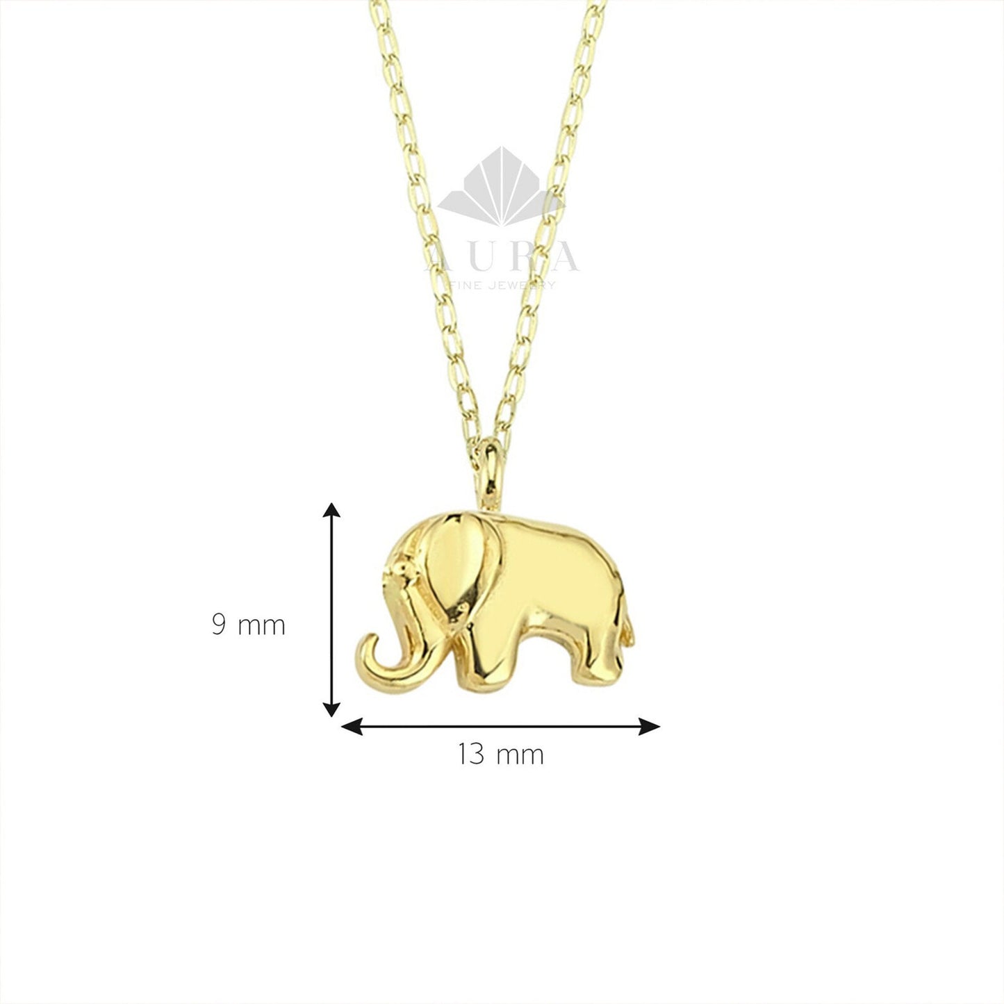 14K Gold Elephant Necklace, Elephant Pendant Necklace, Tiny Elephant Charm, Dainty Elephant Chain Choker, Minimalist Animal Pendant Jewelry