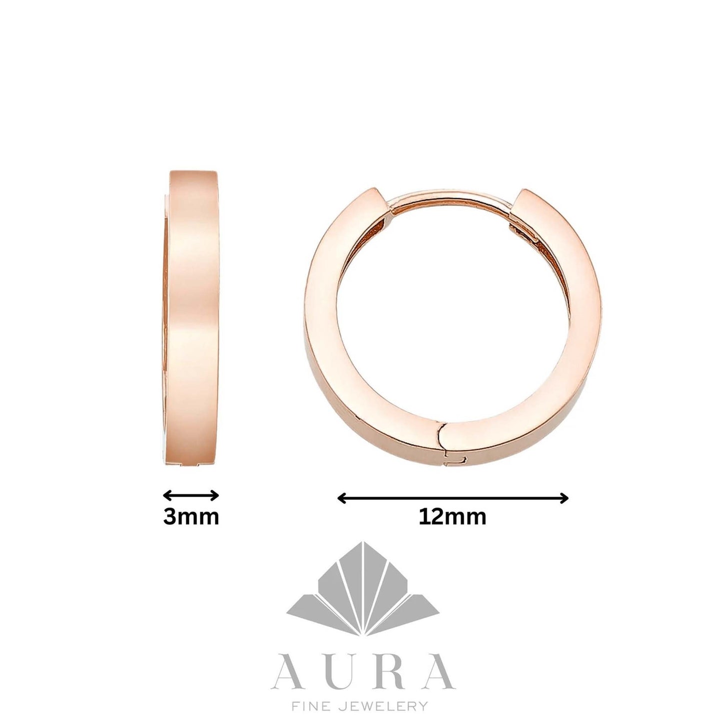 14K Gold Huggie Hoop Earrings, 12mm Hoop Earrings, Small Size Hoops, Women Children Earrings, Classic Design Handmade Earrings, Gift For Her
