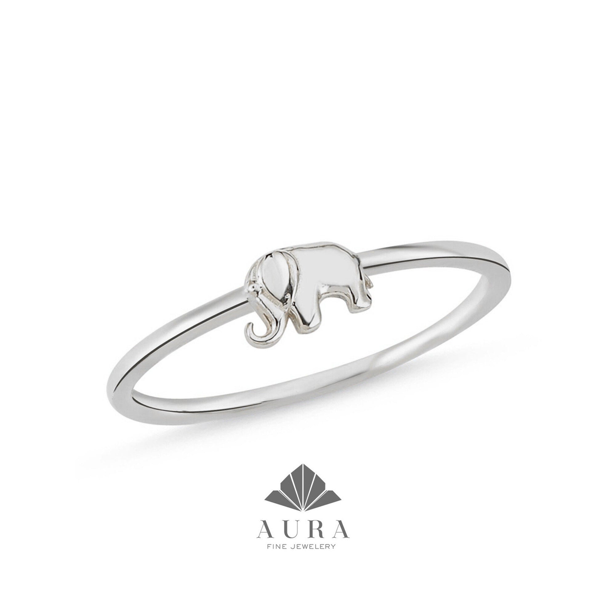 14K Gold Elephant Ring, Stacking Dainty Band, Animal Gold Ring, Good Fortune Symbol, Unique Elephant Ring, Gift for Her