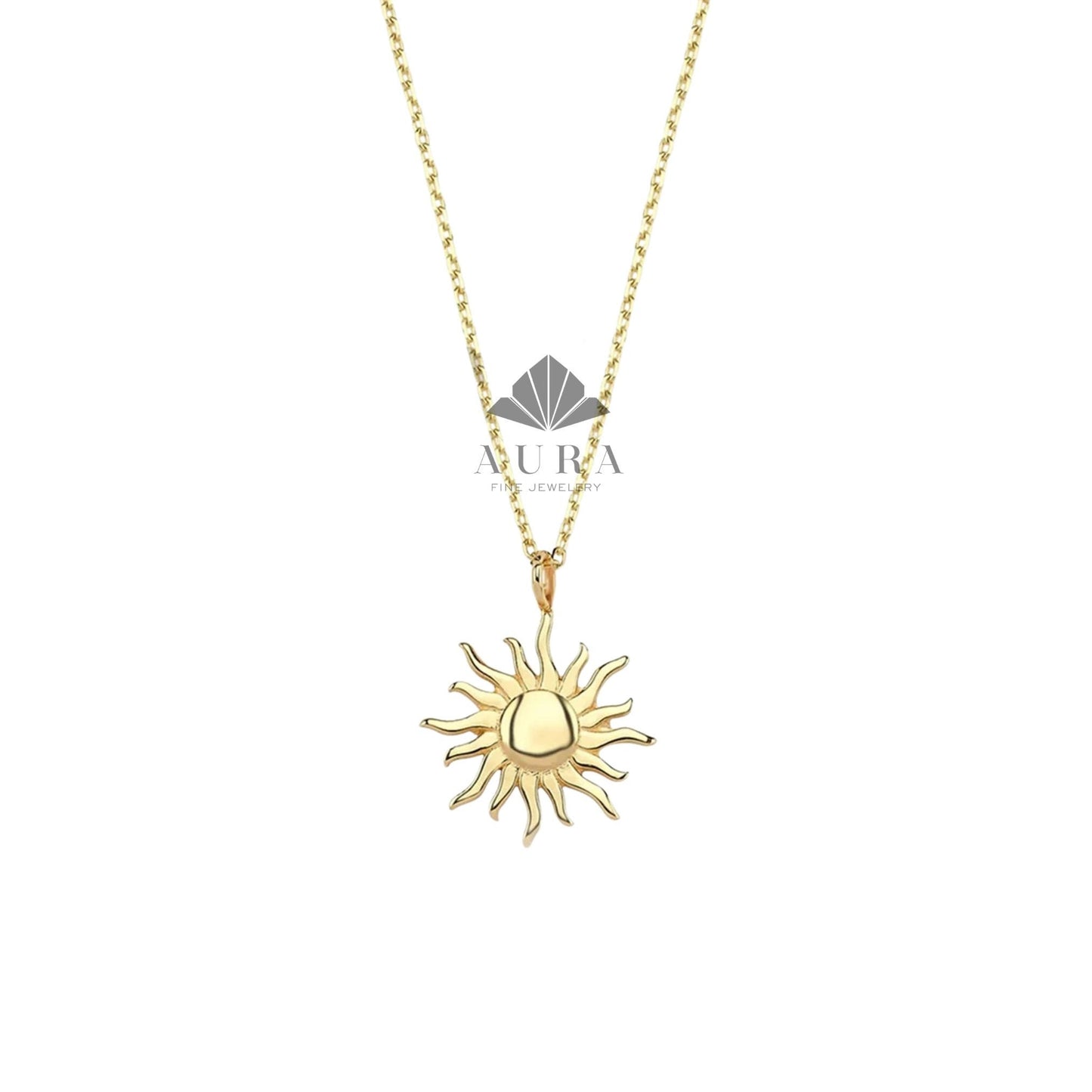 14K Gold Sun Necklace, Solar Celestial Star Sun Necklace, Sunshine Necklace, Glowing Necklace, Sun Charm Delicate Necklace, Graduation