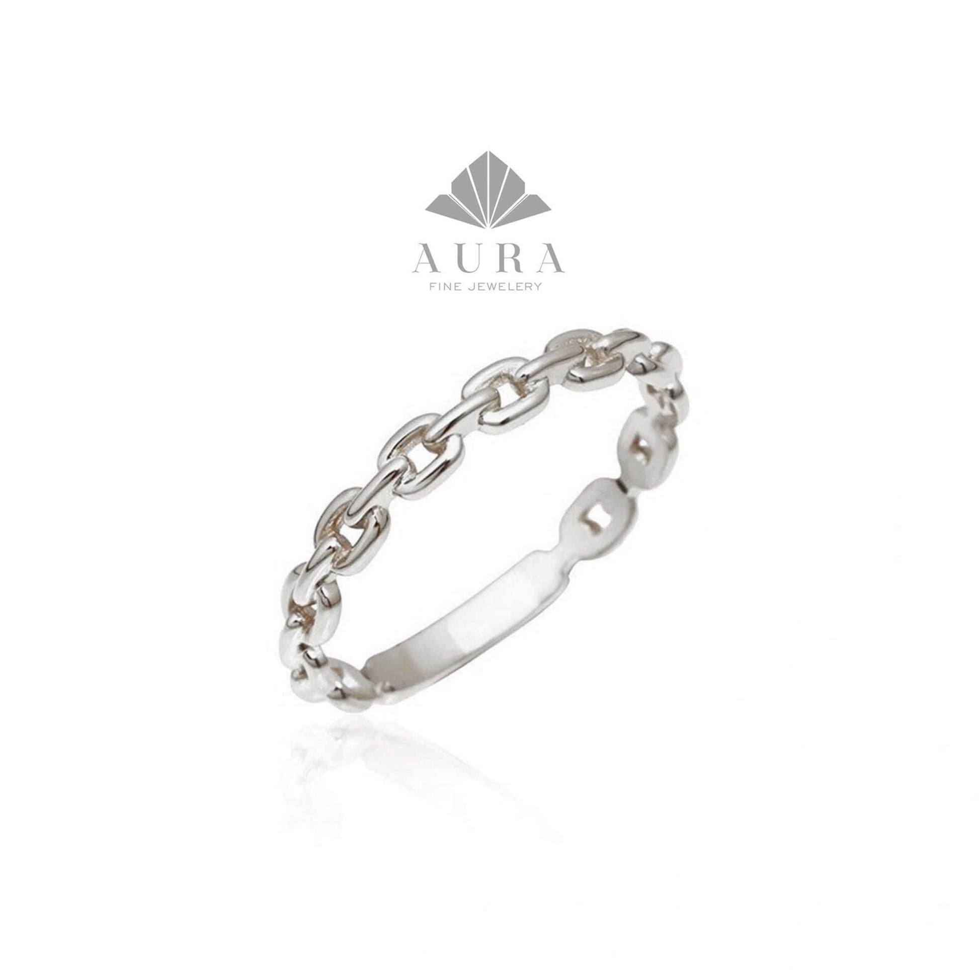 14K Gold Chain Ring, Dainty Gold Band, Paperclip Chain Ring, Curb Chain Link Ring, Wedding Band, Simple Stacking Ring, Pointer Finger Ring