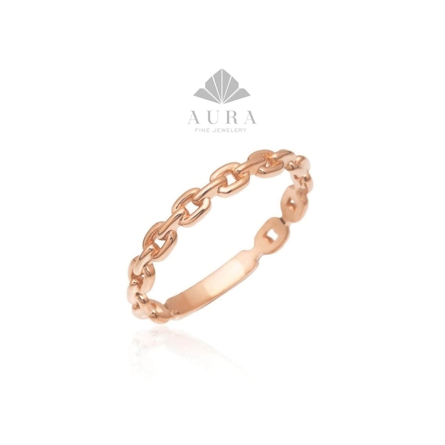 14K Gold Chain Ring, Dainty Gold Band, Paperclip Chain Ring, Curb Chain Link Ring, Wedding Band, Simple Stacking Ring, Pointer Finger Ring