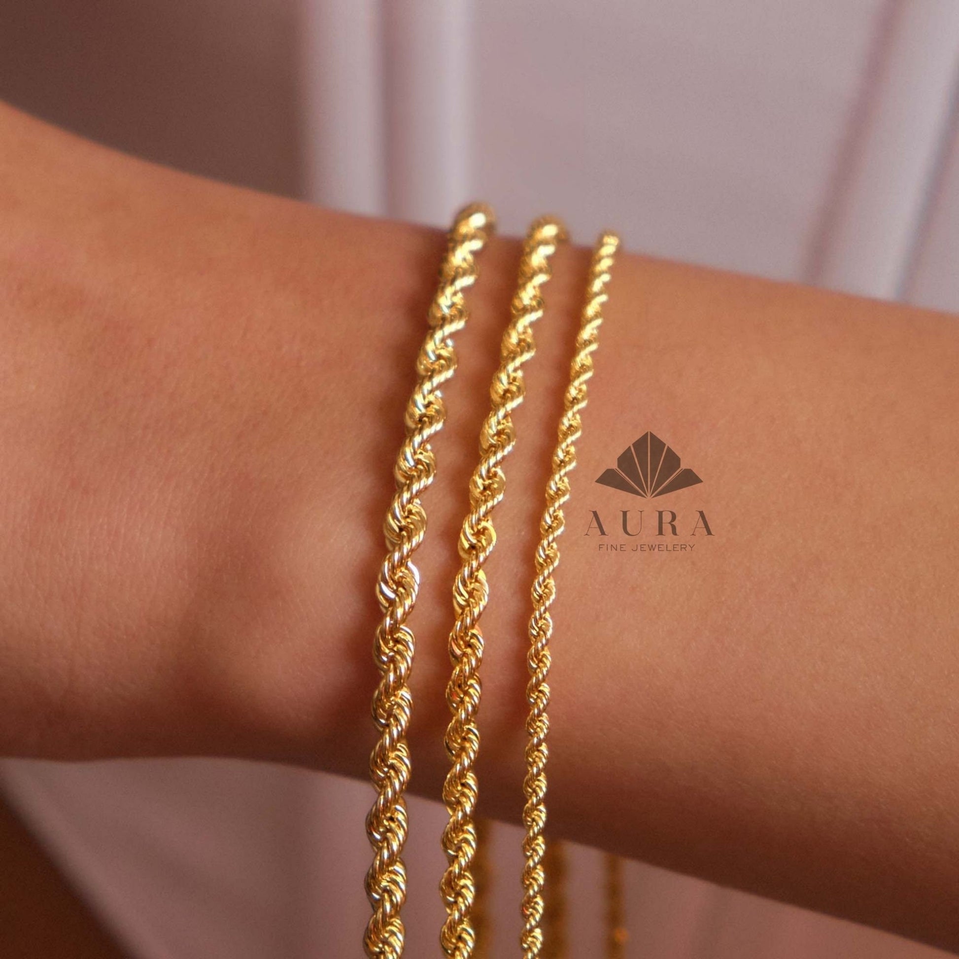 14K Gold Rope Chain Bracelet, Twisted Chain Bracelet, 2mm, 3mm, 4mm Rope Gold Chain, Bracelet Stack, Dainty Gold Chain, Men Women Chain