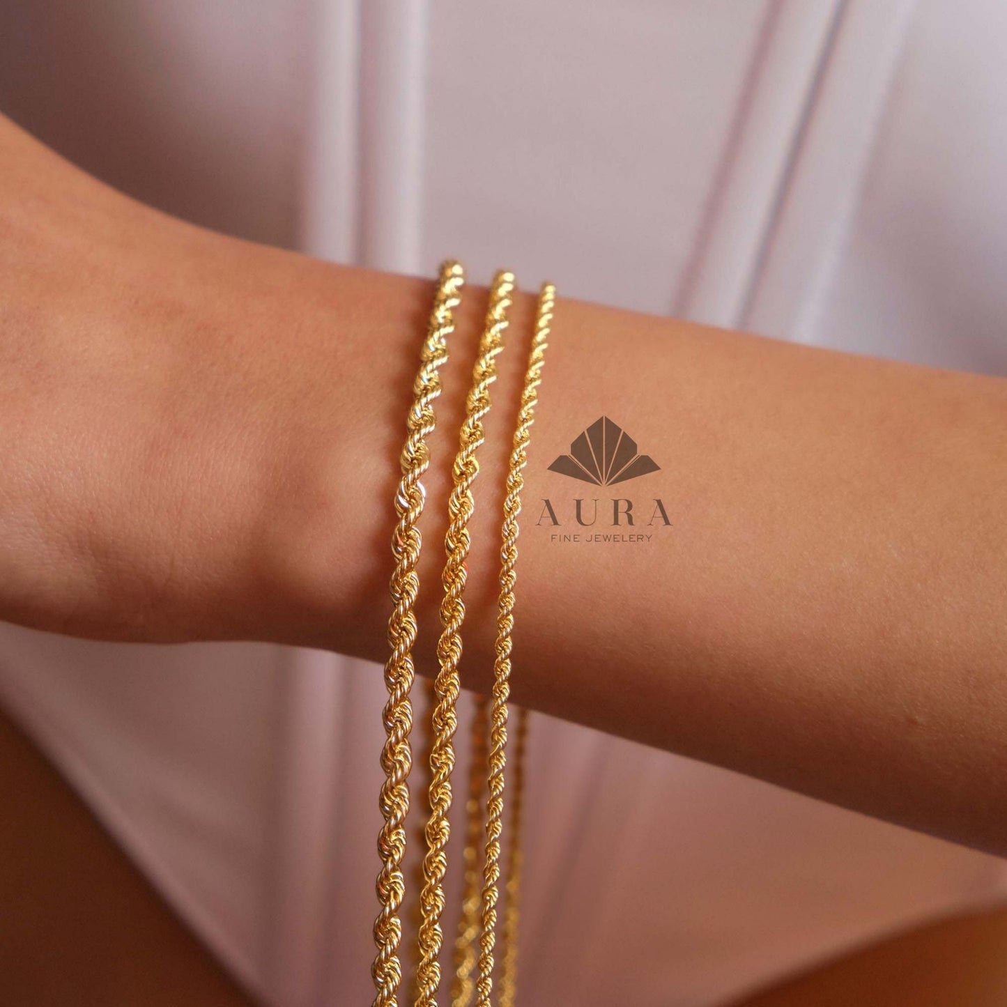 14K Gold Rope Chain Bracelet, Twisted Chain Bracelet, 2mm, 3mm, 4mm Rope Gold Chain, Bracelet Stack, Dainty Gold Chain, Men Women Chain
