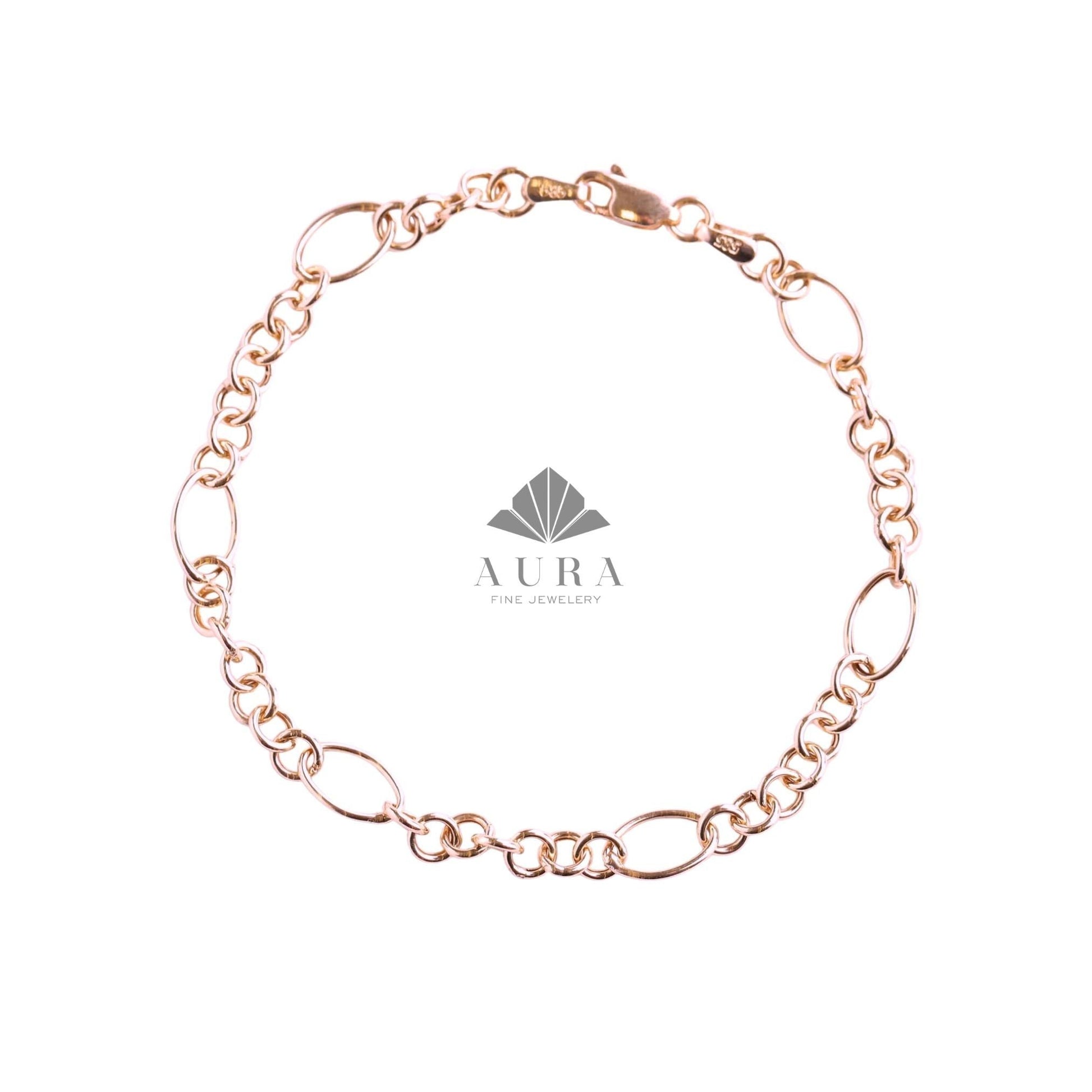 14K Gold O Shape Anklet, Paperclip Anklet, Oval Cable Chain Anklet, Round Layering Chain Links, Figaro Handmade Anklet