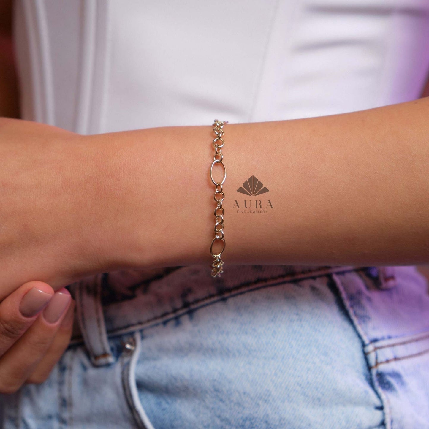 14K Gold O Shape Anklet, Paperclip Anklet, Oval Cable Chain Anklet, Round Layering Chain Links, Figaro Handmade Anklet