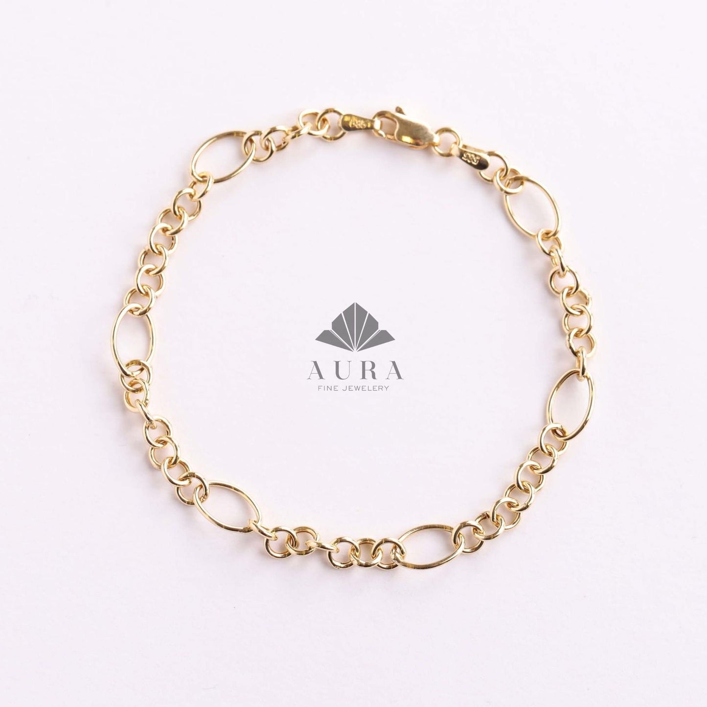 14K Gold O Shape Anklet, Paperclip Anklet, Oval Cable Chain Anklet, Round Layering Chain Links, Figaro Handmade Anklet