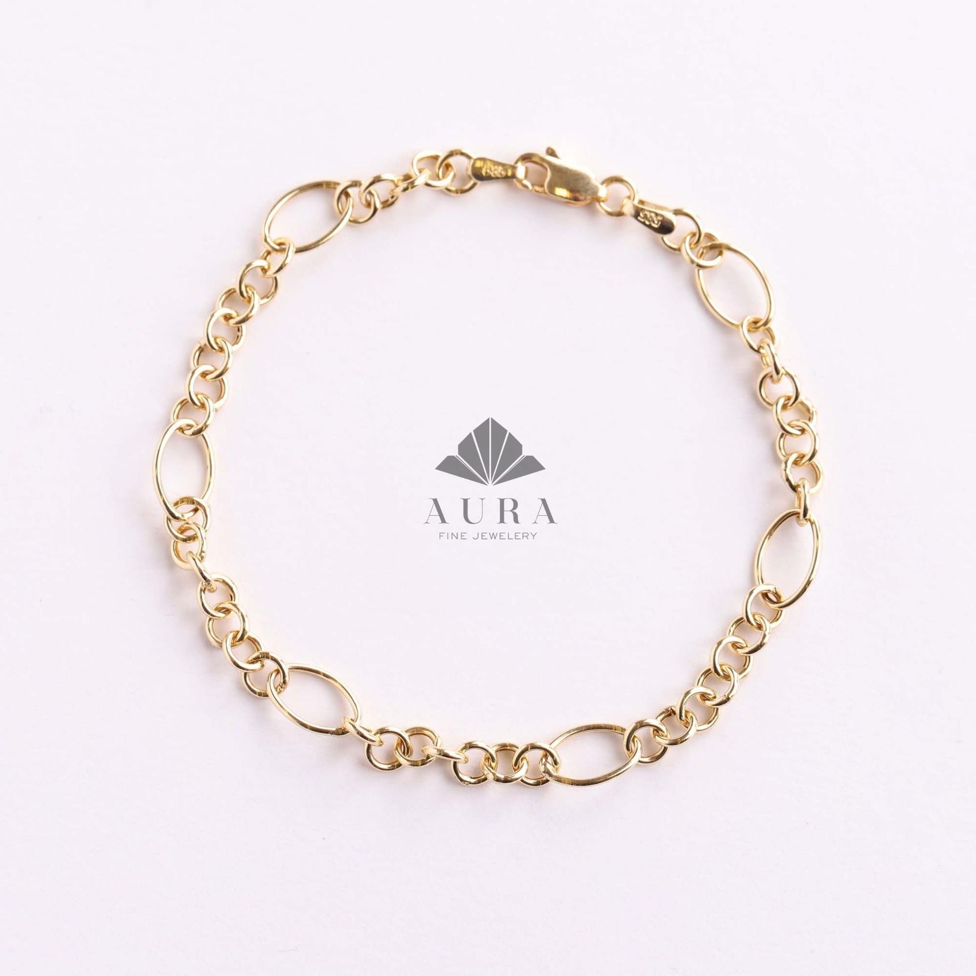 14K Gold O Shape Anklet, Paperclip Anklet, Oval Cable Chain Anklet, Round Layering Chain Links, Figaro Handmade Anklet