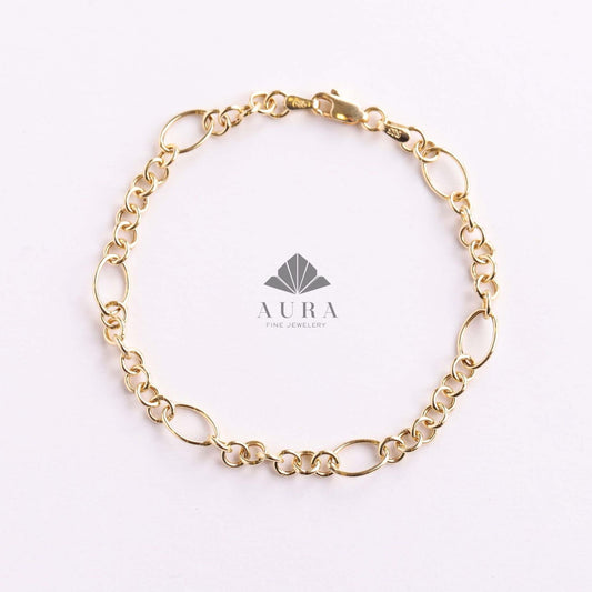 14K Gold O Shape Anklet, Paperclip Anklet, Oval Cable Chain Anklet, Round Layering Chain Links, Figaro Handmade Anklet